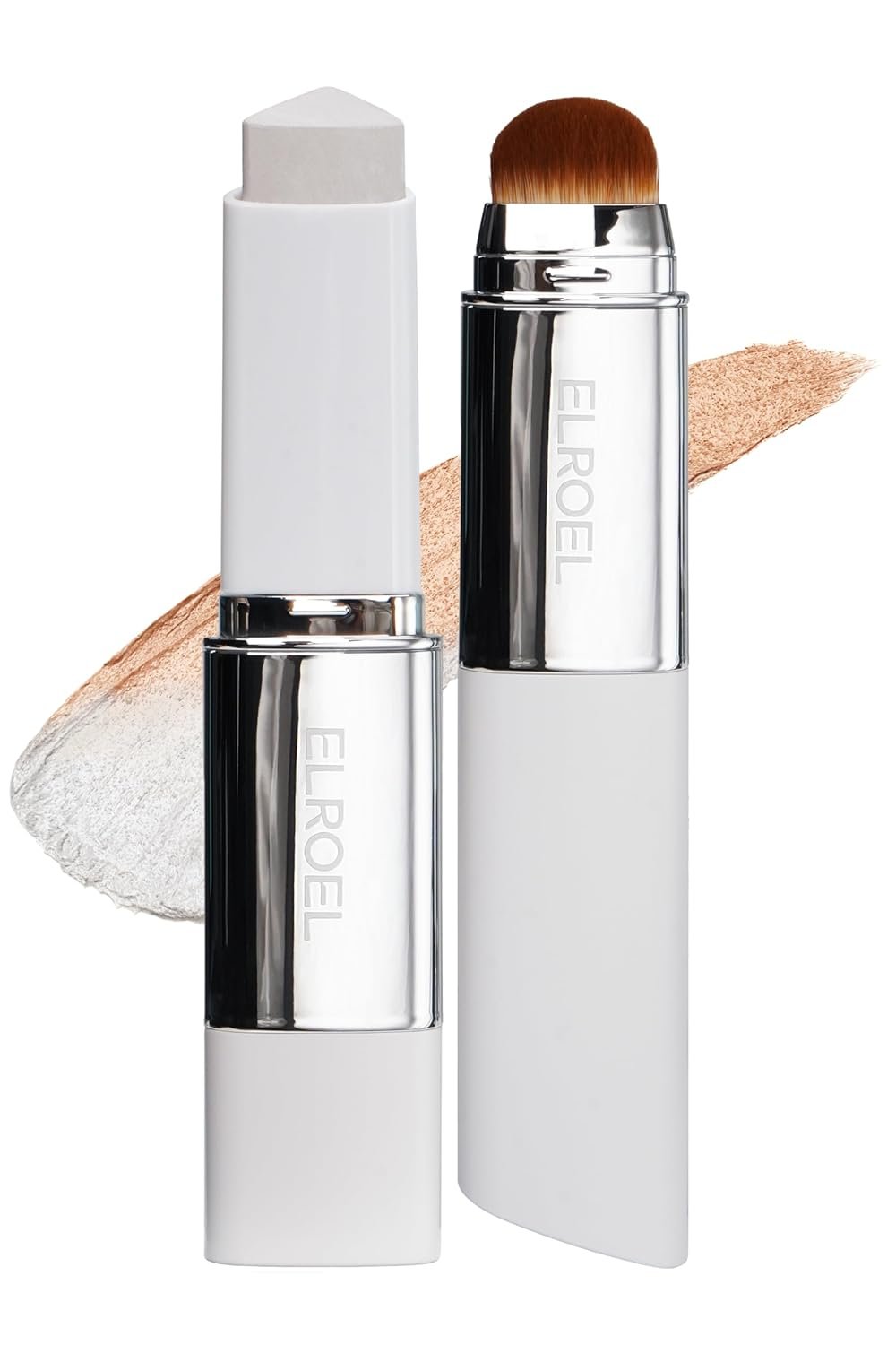 ELROEL Blanc Cover Cream Stick V White – Korean Color-Changing Foundation Stick with Volufiline – Medium to Full Coverage Dewy Finish Base Makeup – Dual-Ended with Detachable Brush (202 Natural)