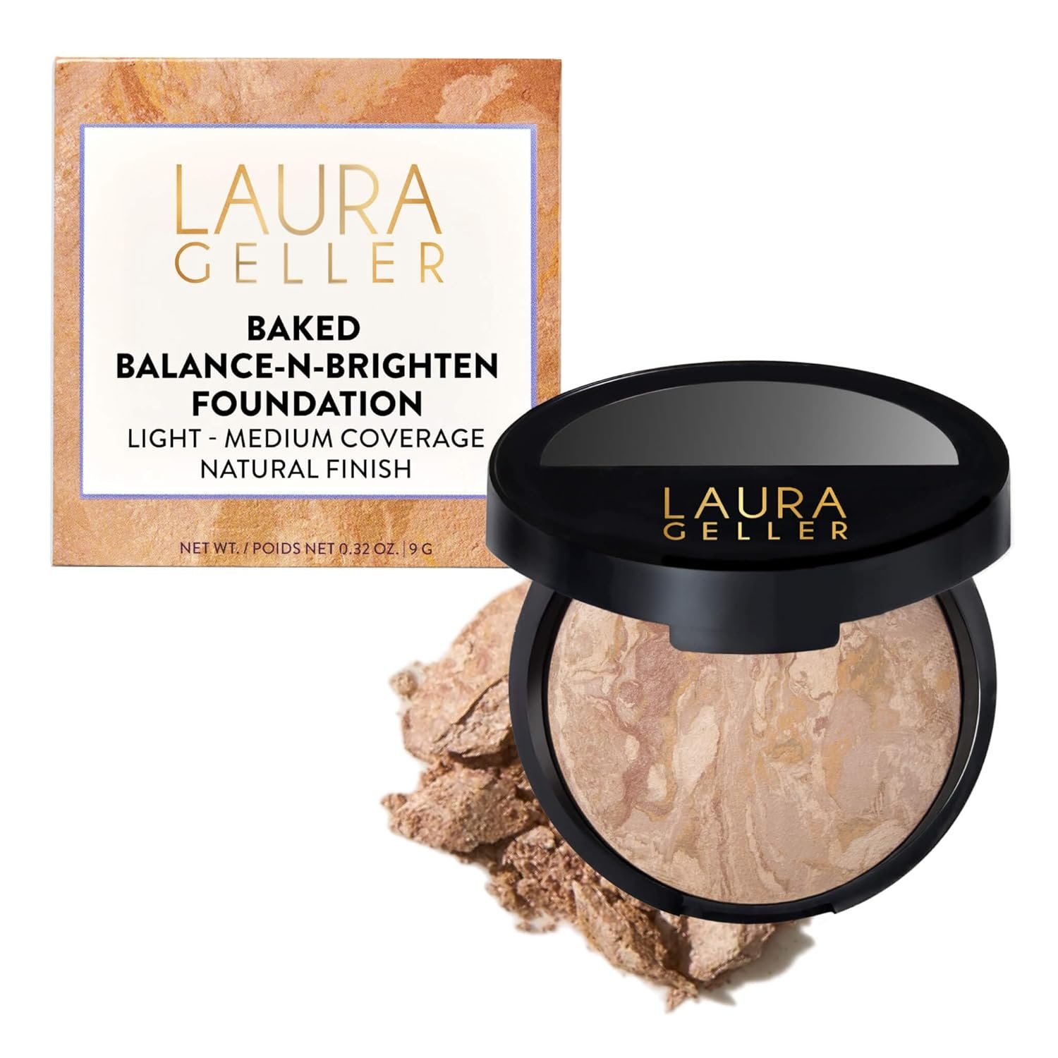 LAURA GELLER NEW YORK Award-Winning Baked Balance-n-Brighten Color Correcting Powder Foundation – Handmade in Italy – Buildable Coverage, Matte Finish – For Mature & Sensitive Skin – 02 Fair
