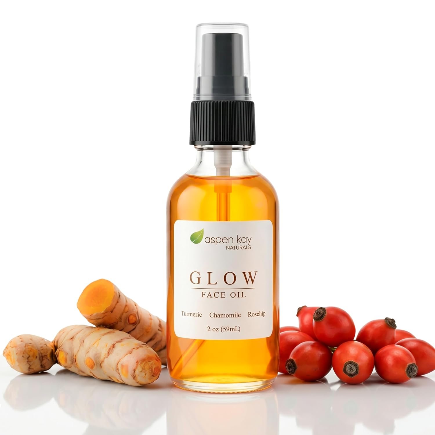 Aspen Kay Naturals Glow – Turmeric & Rosehip Face Oil, Natural & Organic Face Moisturizer with Turmeric, Camellia, Sea Buckthorn and Chamomile – Facial Serum – 2 oz