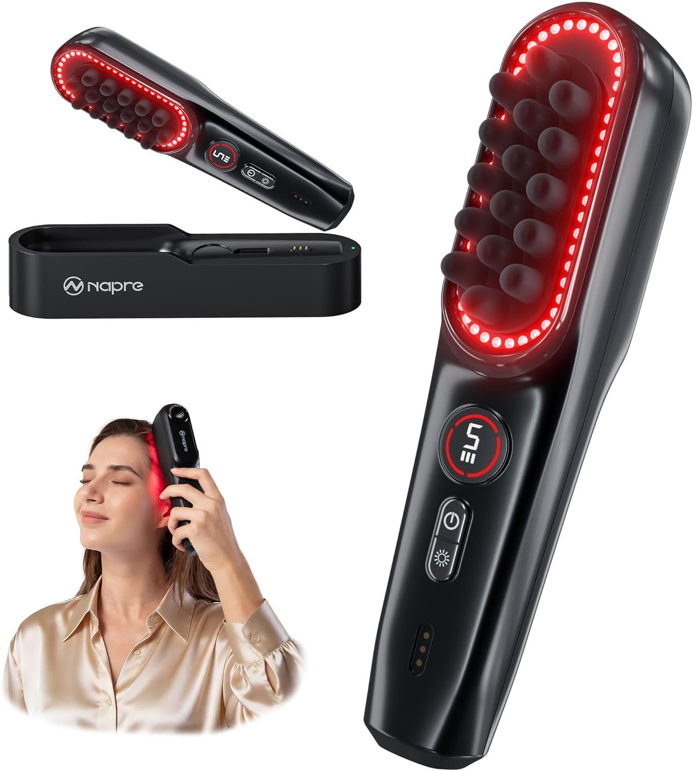 NAPRE Electric Scalp Massager,Head & Hair Massager Scalp Stress Relax,Cordless Handheld Muscle Massager with Horizontal Vibration for Face,Neck,Shoulder & Body,with Charging Dock