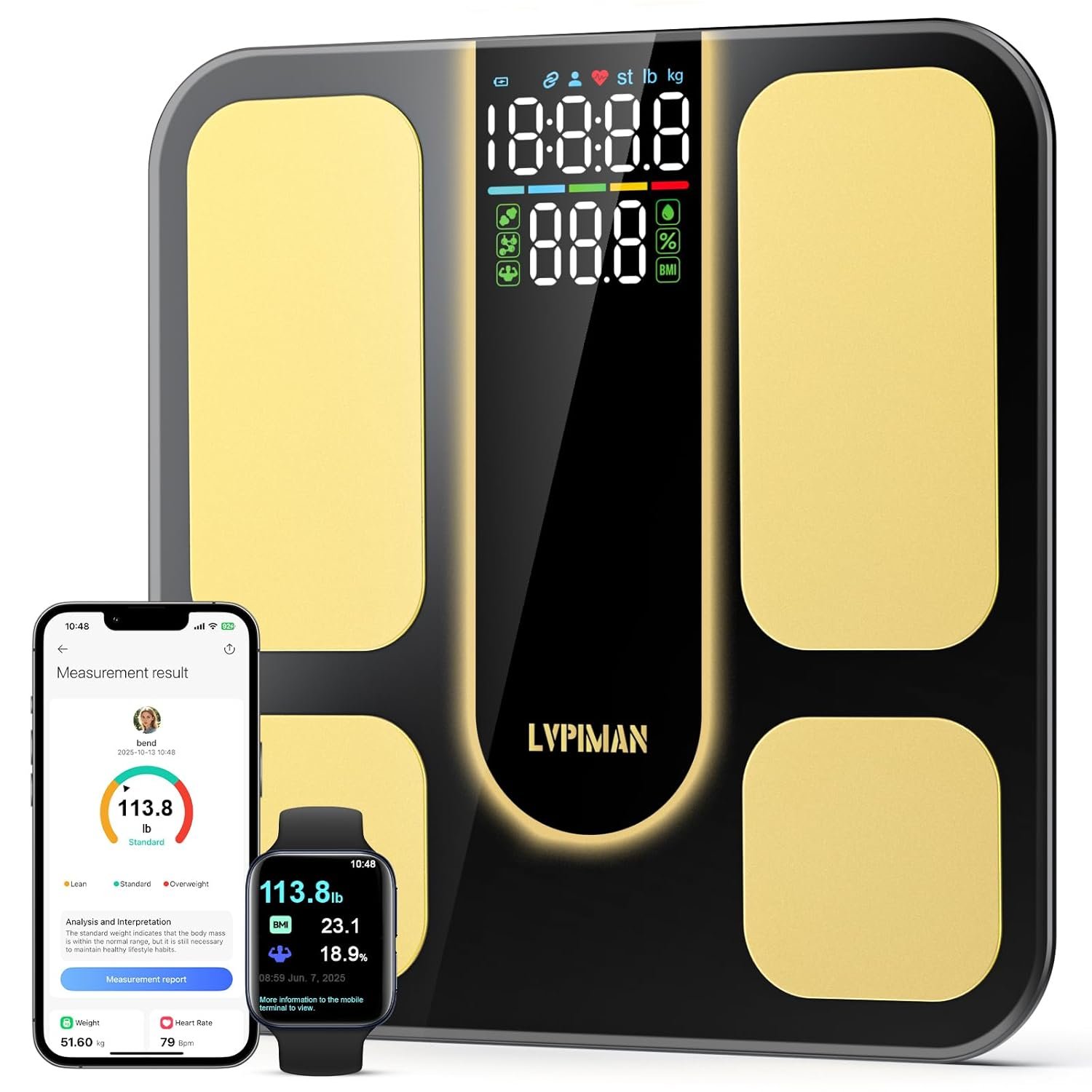 Professional Smart Scale for Body Weight, BMI, Body Fat, Muscle Mass, Highly Accurate 25 Body Composition Weighing Machine, Bathroom Digital Scale Large Display Sync with Fitness App, 402lb
