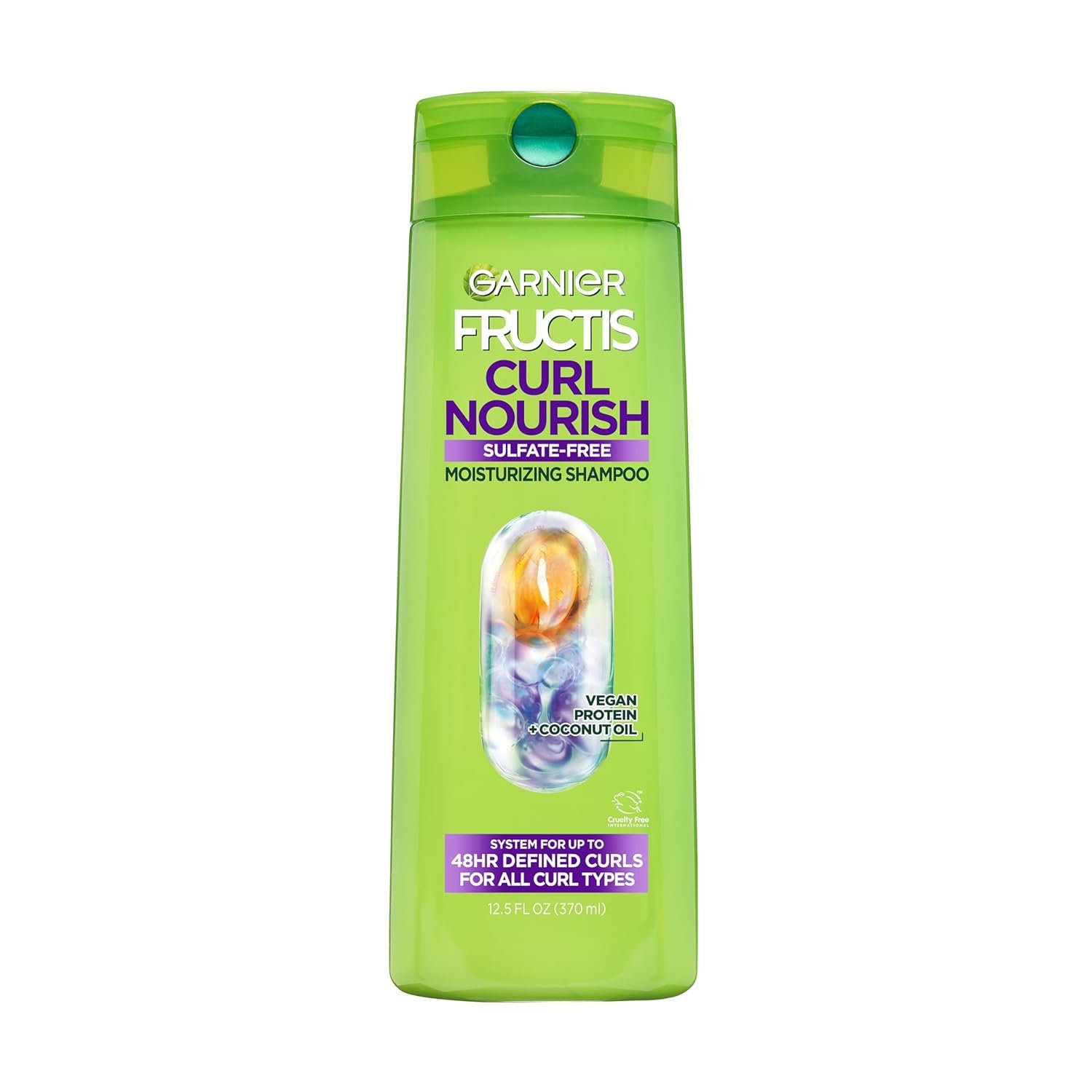 Garnier Fructis Curl Nourish Moisturizing Shampoo for Curly Hair, Plant Protein and Coconut Oil Formula, Up to 48HR of Curl Definition, Sulfate Free & Vegan, 12.5 Fl Oz (Packaging May Vary)