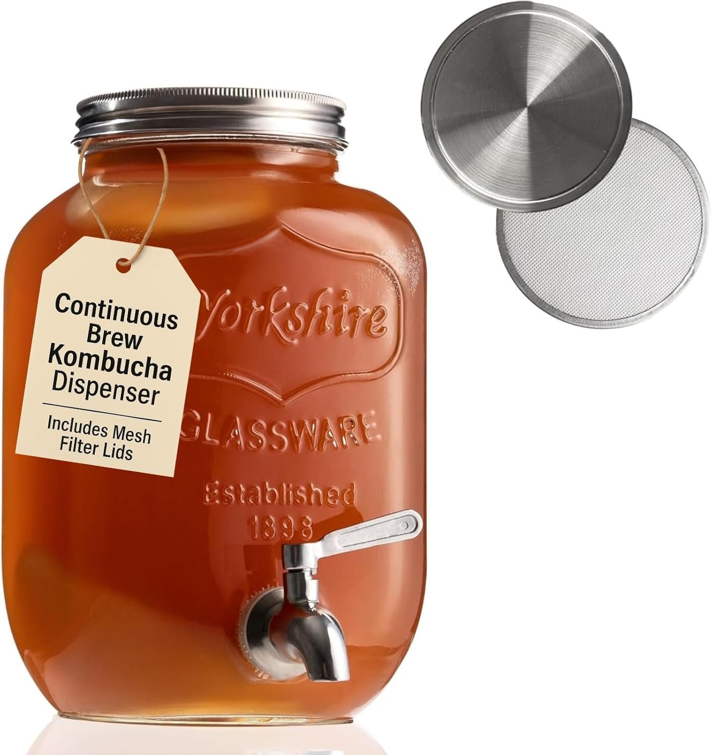 Kombucha Continuous Brewing Jar with Spigot – Gallon Glass Jar Dispenser & Scoby Starter Hotel with Mesh Lid & Airtight Lid – Designed by kitchentoolz for Home Fermentation