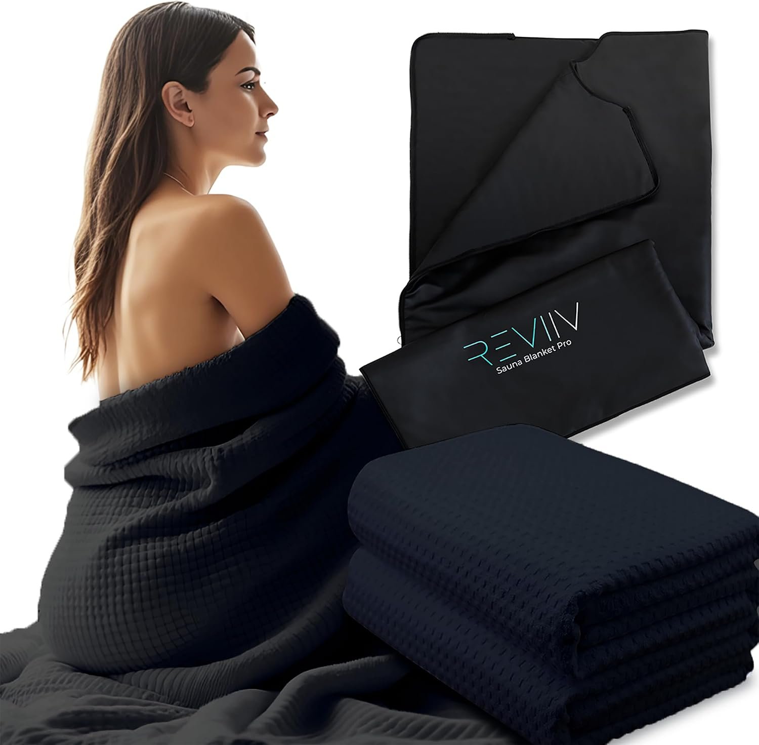 Sauna Blanket Insert Towel – 2 Pack Soft Black Cotton Waffle – Comfortable and Easy Home Sessions Minimal Cleanup – Super Absorbent Sauna Towel