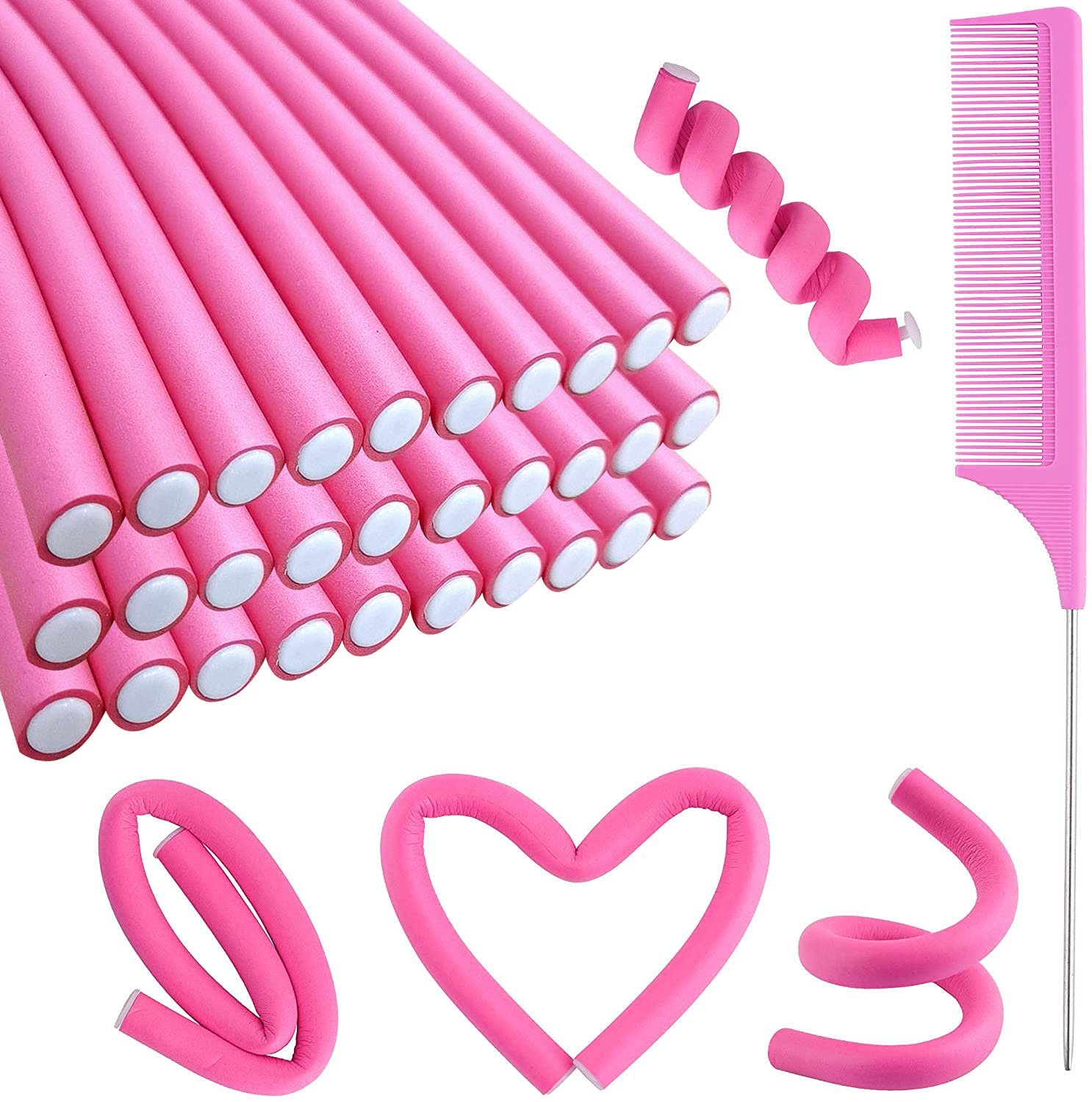 30PCS 9.45″ Flexi Rods Curlers Set for Short and Long Hair, No Heat Foam Rollers with Steel Comb Buytta