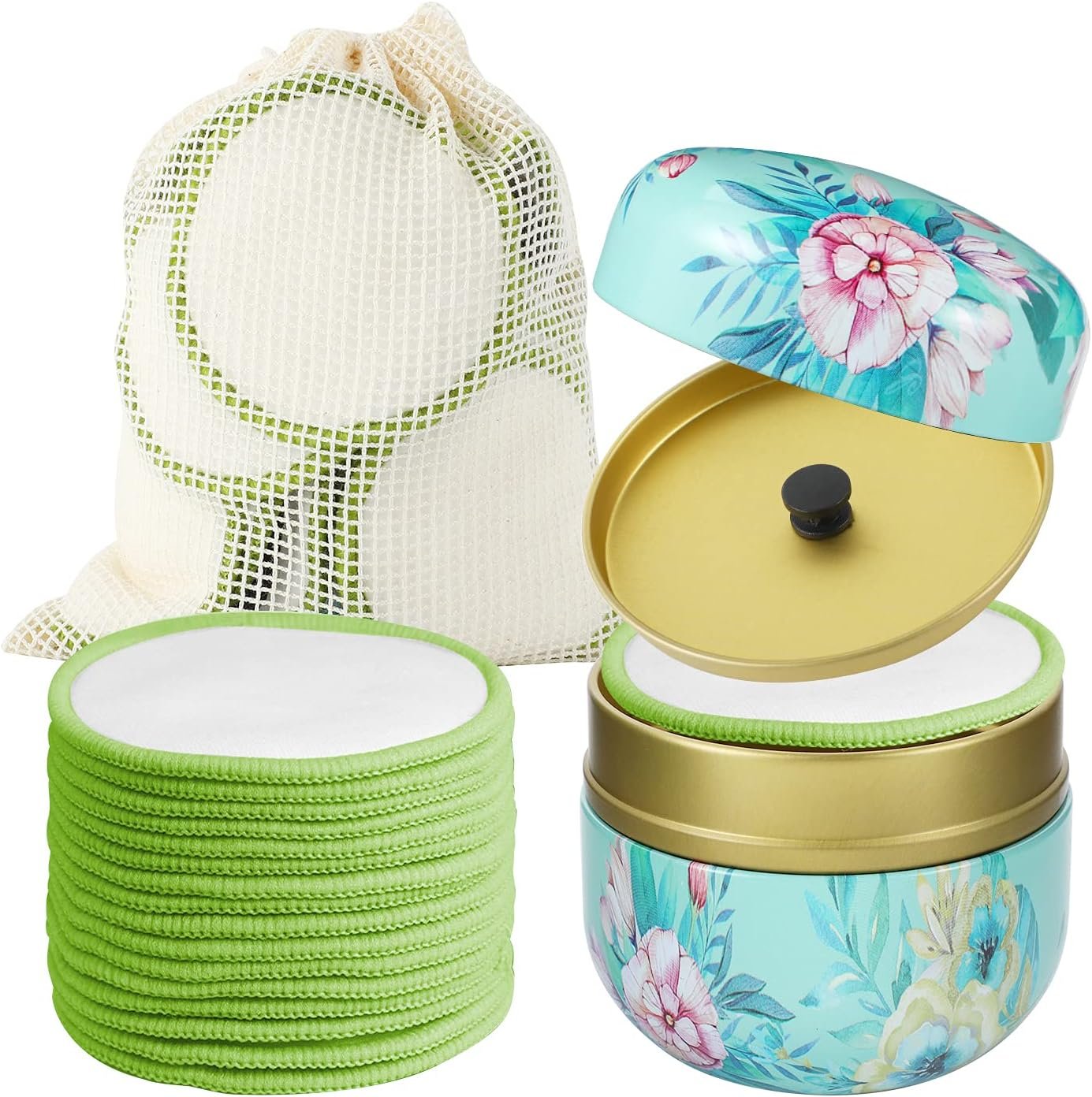 16 Pack Reusable Makeup Remover Pads – 100% Organic Cotton Rounds Washable & Eco-Friendly with Laundry Bag & Sturdy Storage Box for All Skin Types, Adults & Kids