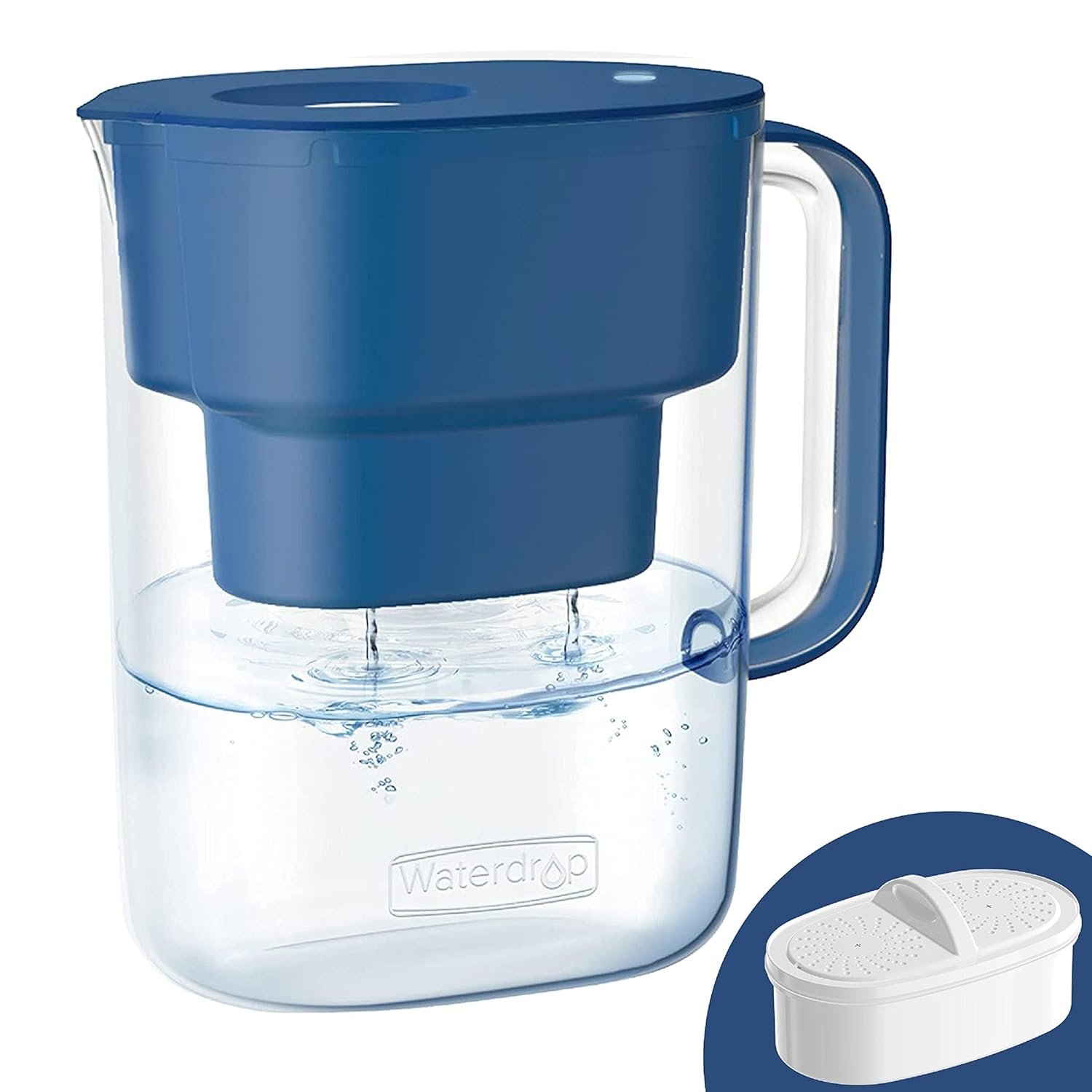 Waterdrop PT-07C Water Filter Pitcher, 10-Cup, NSF Certified, 200-Gallon Long-Life Filter, Improves Coffee & Tea Taste, Reduces PFOA/PFOS and Chlorine, 5X Longer Filter Life, Classic Blue
