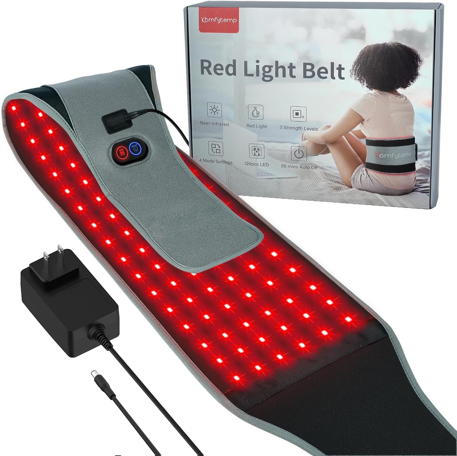 Comfytemp Red Light Belt with 126 LEDs, Wearable Red Light Wrap with Timer, 660nm & 850nm, Birthday Gifts for Men Dad Women Mom, 22W(Corded)