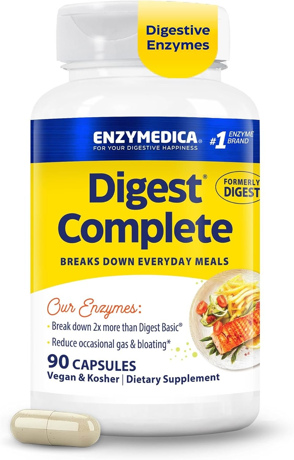 Enzymedica Digest Complete – Digestive Enzyme Supplement for Women & Men, Enzymes for Digestion, Gut Health Support, Helps Gas & Bloating, Energy Support, Vegan – 90 Capsules