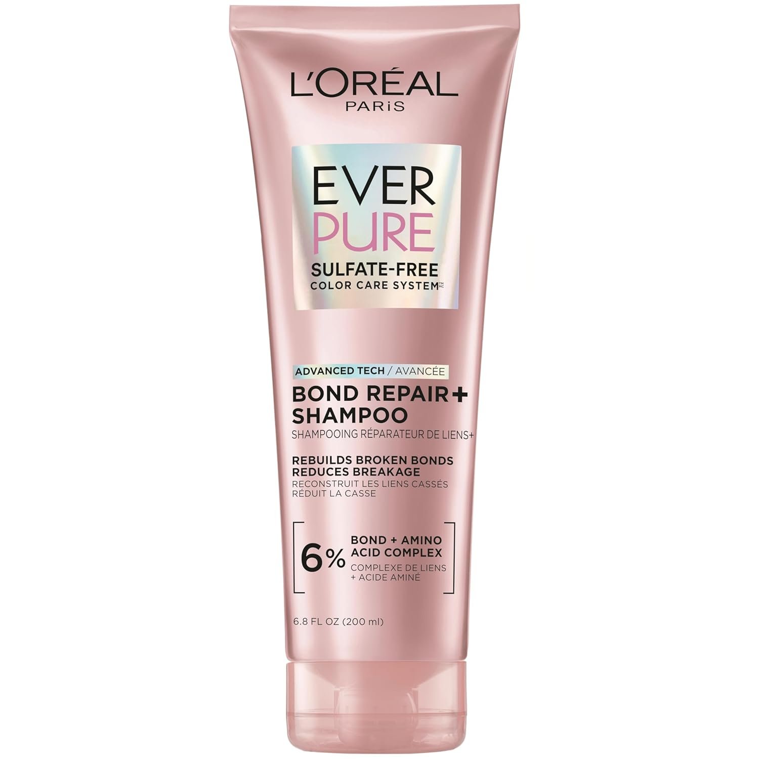 L’Oreal Paris Sulfate Free Bond Repair+ Shampoo, Hair Shampoo with Bond + Amino Acid Complex, Strengthens and Repairs Damaged or Color Treated Hair, EverPure, 6.8 Fl Oz (Packaging May Vary)
