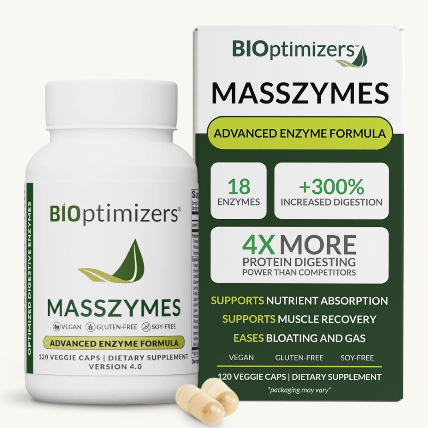 BIOptimizers MassZymes – Complete Digestive Enzymes Supplement for Gut Health – Bloating Relief for Men and Women – Lipase Amylase Bromelain Digestive Enzymes (120 Capsules)