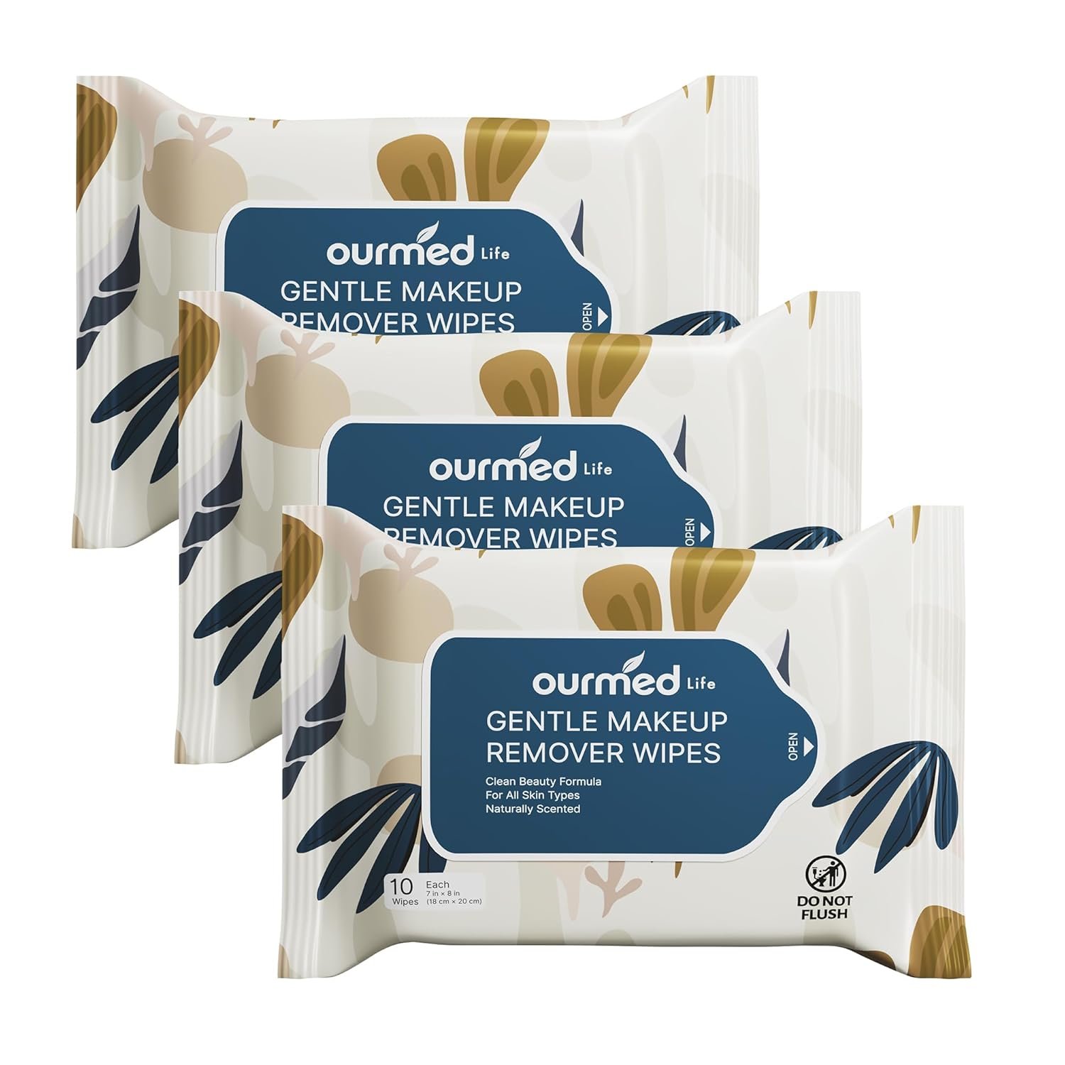 Ourmed Life Makeup Remover Wipes, Alcohol-Free Facial Cleansing Wipes for Removing Makeup & Oil, Biodegradable Plant-Based Wipes with Hyaluronic Acid & Vitamin E, Gentle for Sensitive Skin, 30 Count