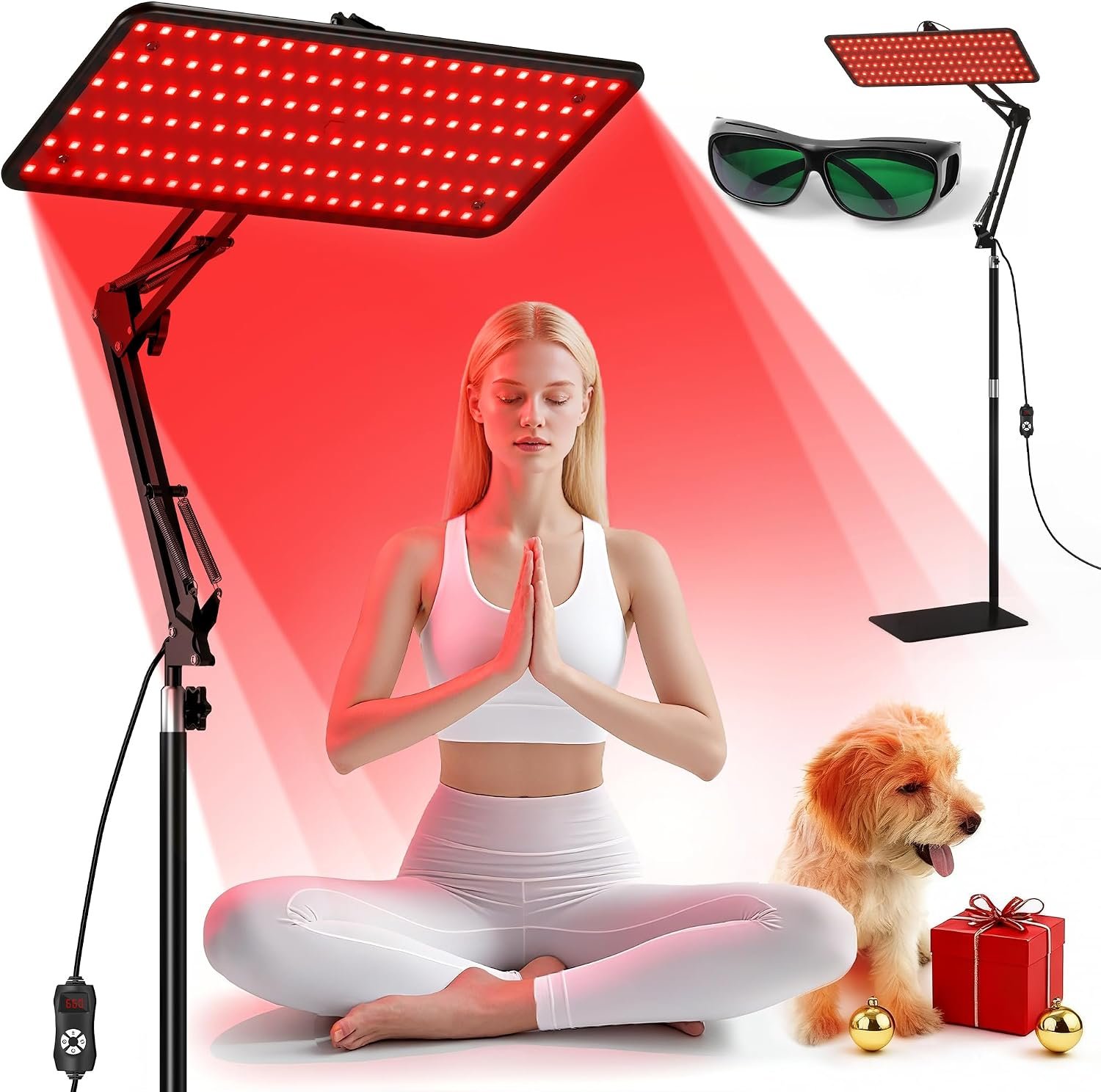 Morfone Red Light Therapy for Body Face – Tri-Wavelength (660nm, 850nm, 940nm) LED Infrared Light Therapy Lamp Panel with Adjustable Stand, Protective Glasses, Home Use, Gift for Women Girl, Black M