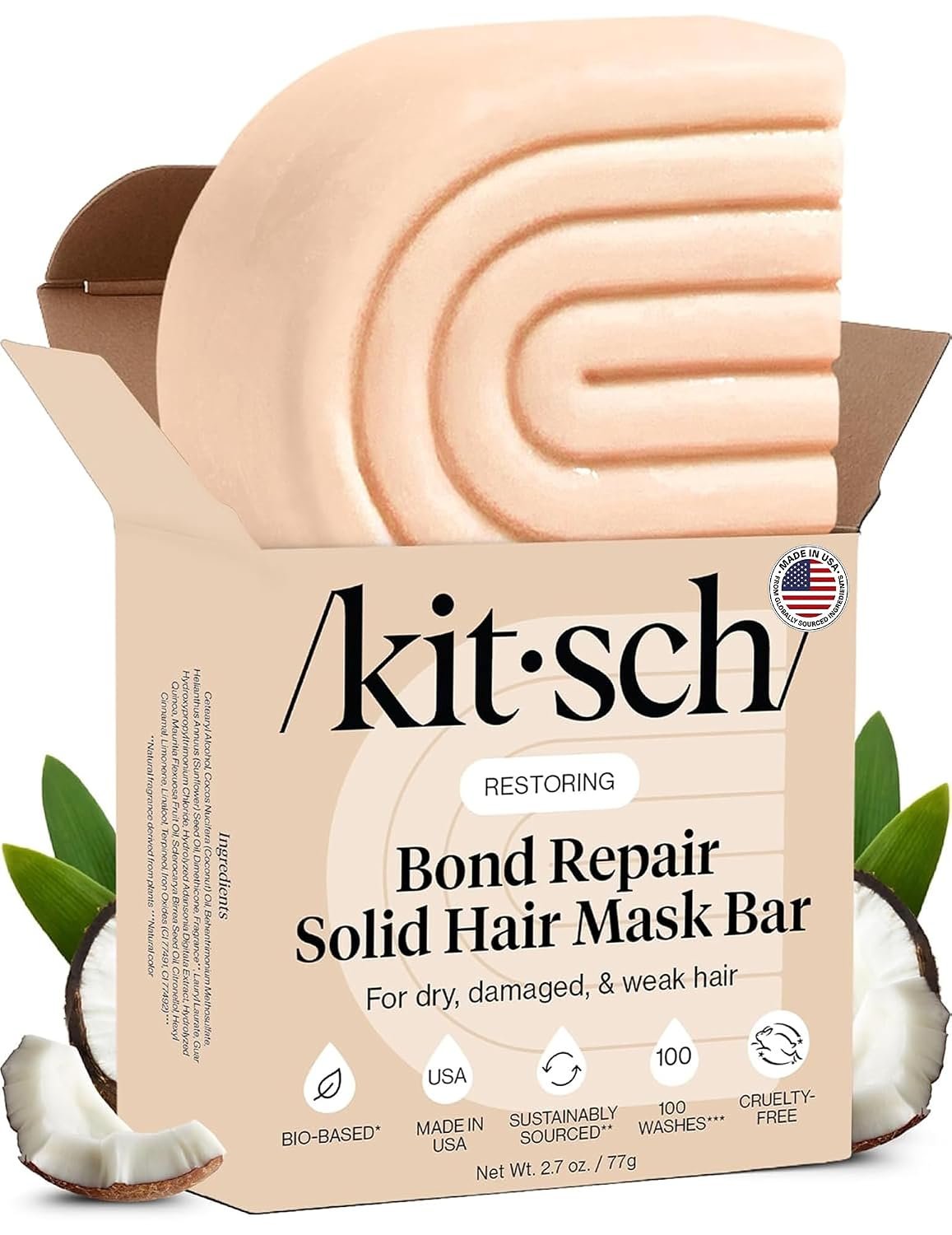 Kitsch Bond Repair Hair Mask – Strengthening Bond Repair Hair Treatment to Restore and Replenish – Hair Mask for Damaged Hair & Dry – Solid Hair Care for All Hair Types – Made in USA – 2.7 oz