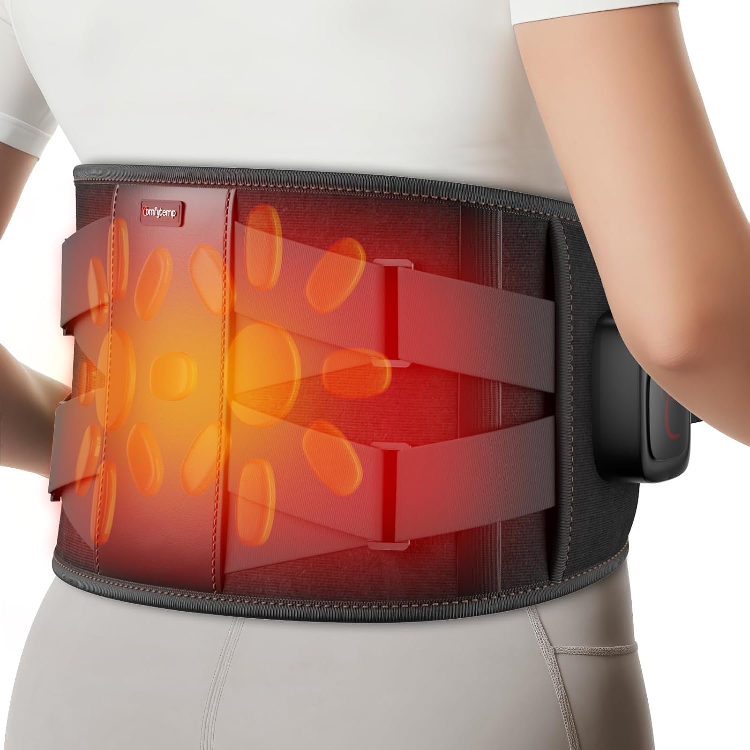 Comfytemp Far Infrared Cordless Heating Pad for Back, FSA Eligible HSA 17 Tourmaline Stones FIR Wireless Portable Rechargeable Heated Waist Belt, for Mom Dad, 3 Heat 15-45mins (No Massage)