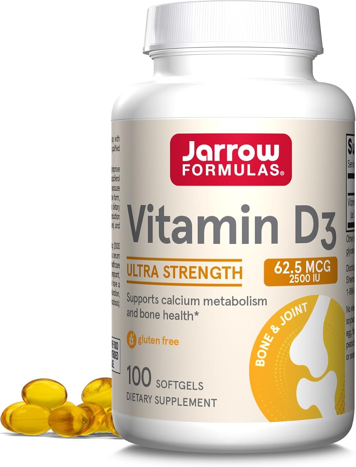 Jarrow Formulas Vitamin D3 62.5 mcg (2,500 IU) – 100 Servings (Softgels) – Bone Health, Immune Support & Calcium Metabolism Support – Vitamin D Supplement – D3 Vitamins – 2500 Vitamin D – Gluten Free