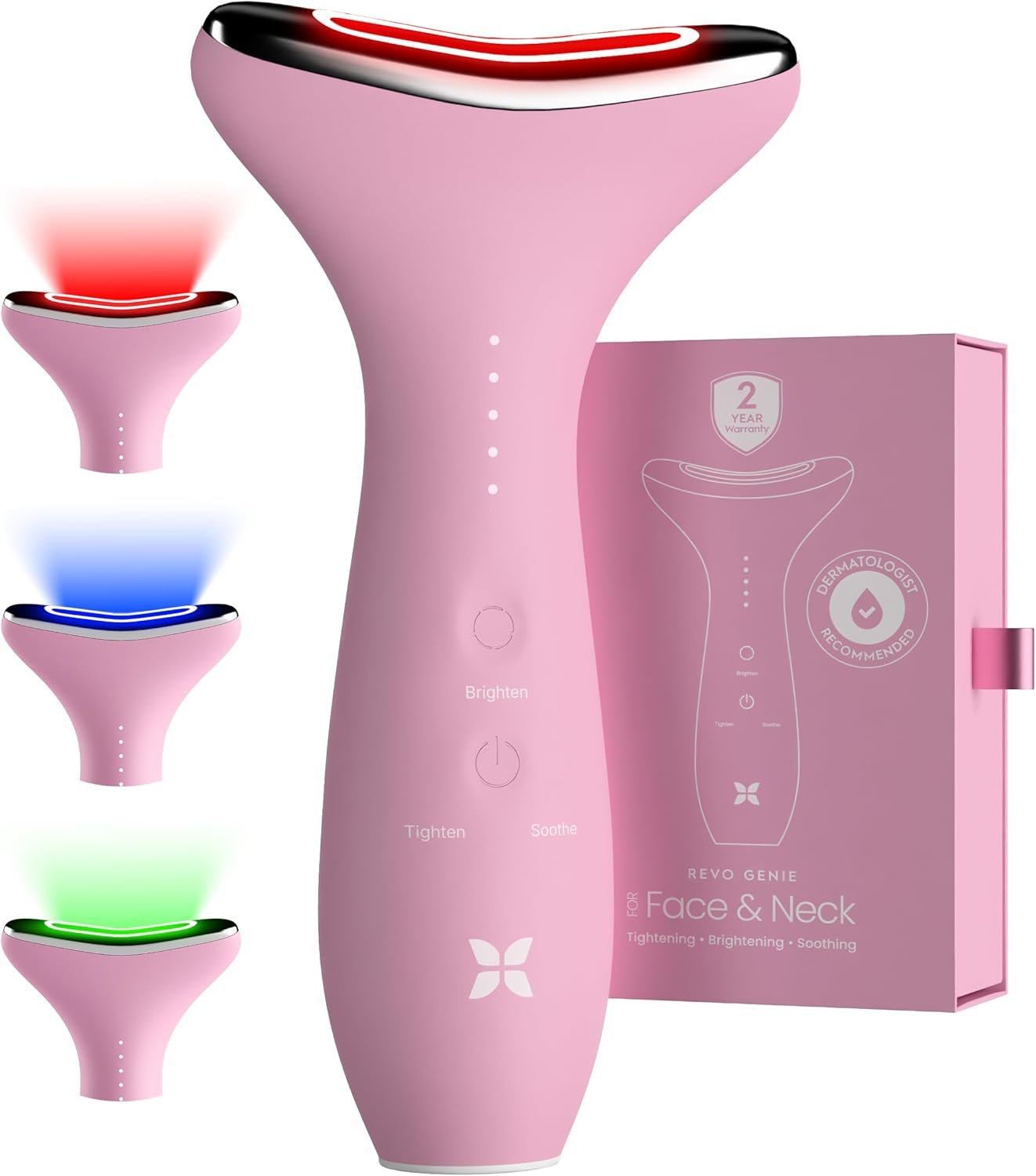 REVO Genie Facial Massager for Face and Neck, LED Beauty Device with Heat and Vibration, Depuffing Sculpting Tool with Red Blue Green Light Modes for Skincare Routine