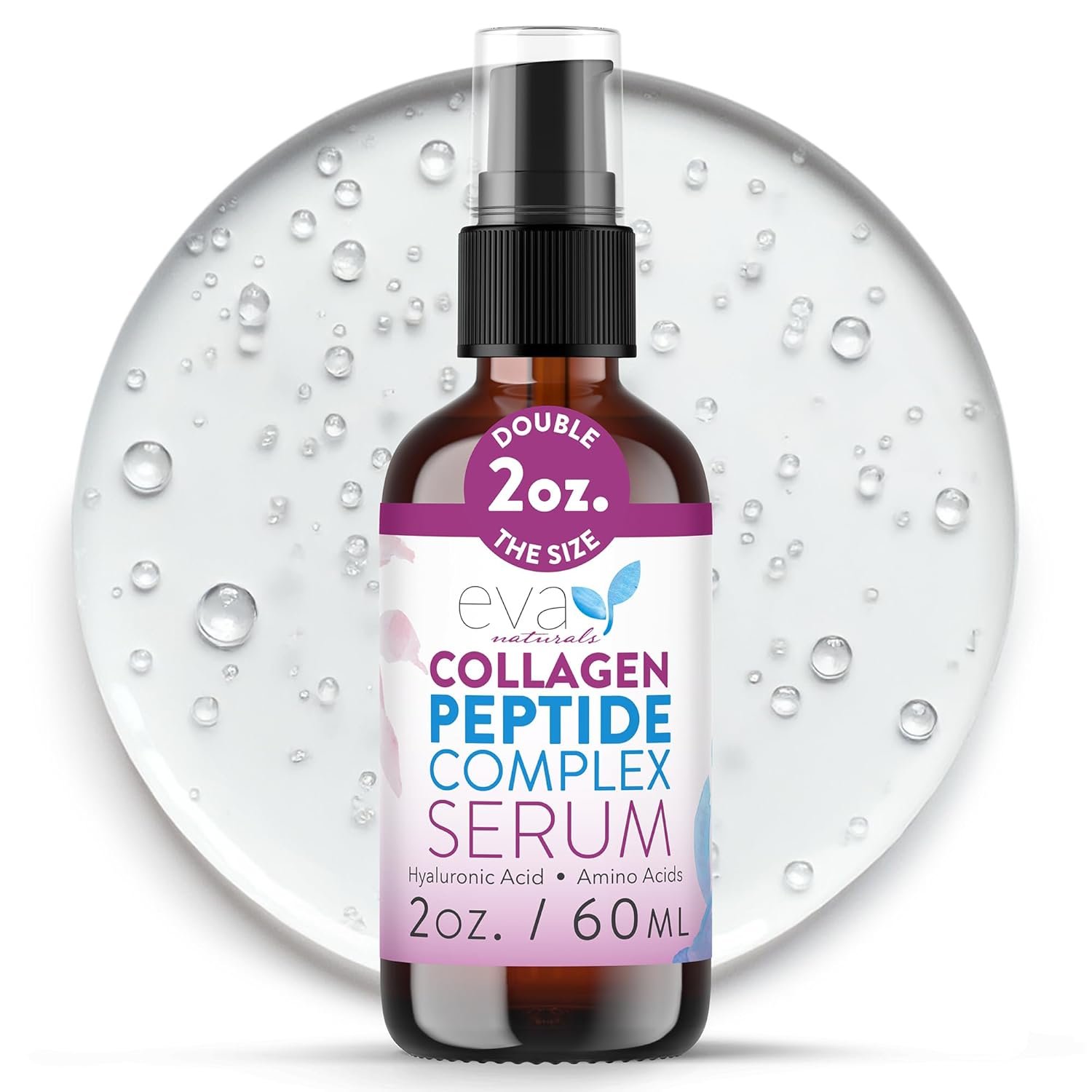 Collagen Serum for Face by Eva Naturals – Anti Aging Multi Peptide Face Serum with Hyaluronic Acid – Firming Hydrating Wrinkle Reducer Peptide Serum for Women & Men – Fragrance Free 2 oz