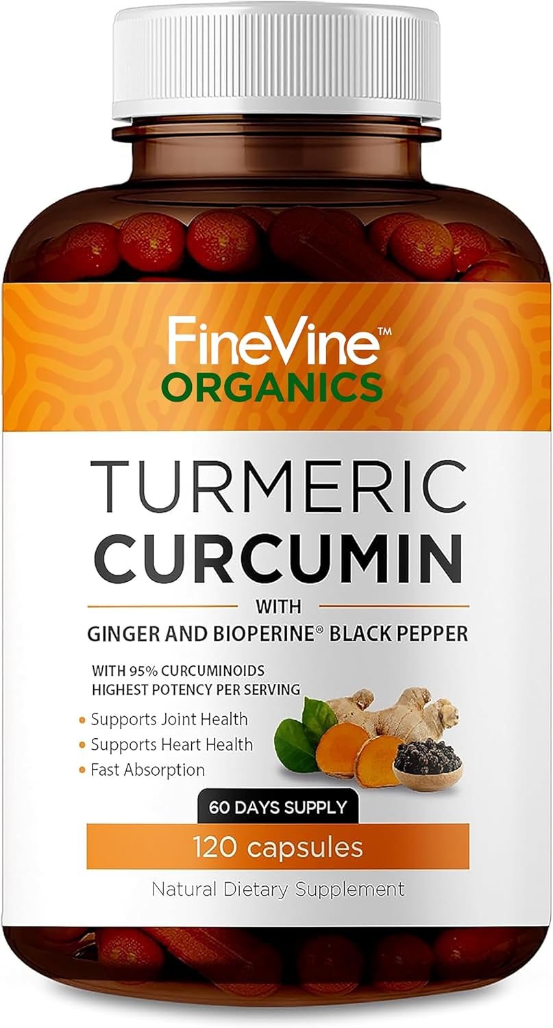 Turmeric Curcumin with BioPerine Black Pepper and Ginger – Made in USA – 120 Vegetarian Capsules for Advanced Absorption, Joints Support