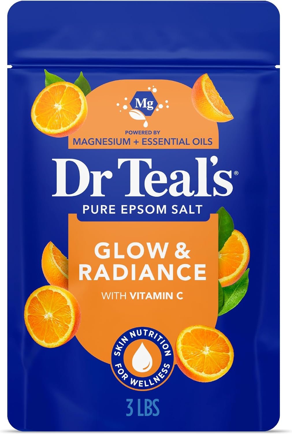 Dr Teal’s Pure Epsom Magnesium Salt Soak, Glow & Radiance with Vitamin C & Citrus Essential Oils, 3 lbs