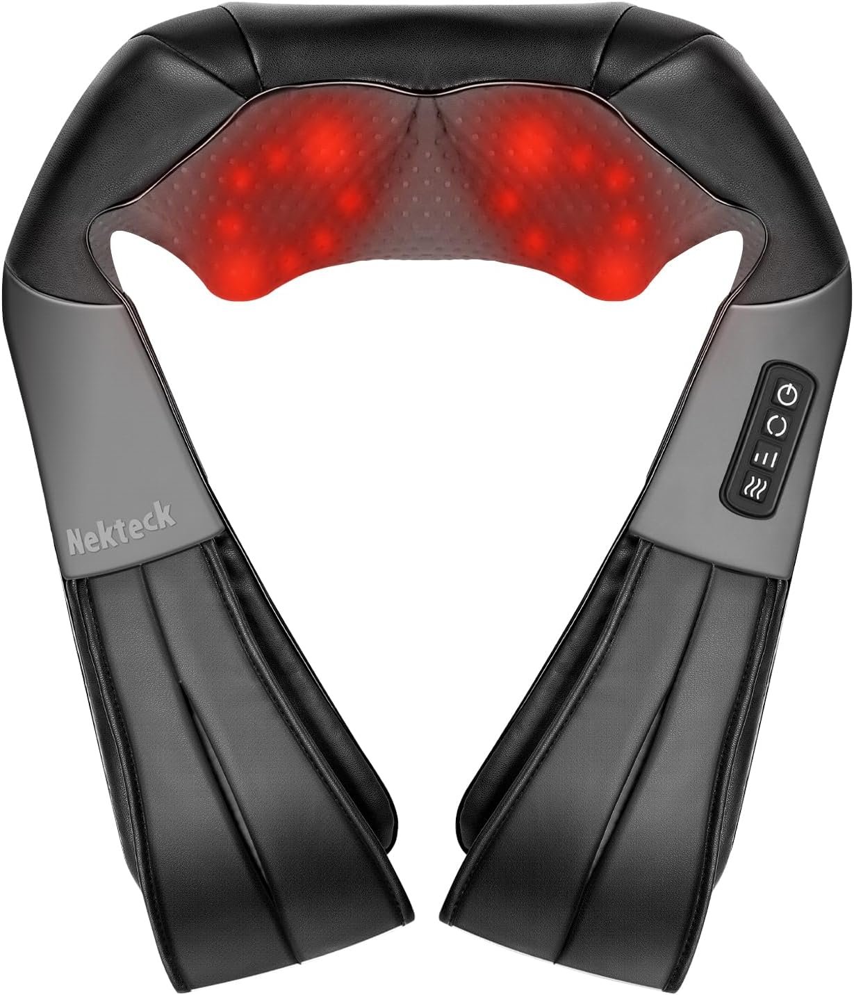 Nekteck Shiatsu Neck Massager with Heat for Pain Relief Deep Tissue, 2026 Upgraded 3D Back Shoulder Kneading Massage Pillow, Relaxation Gifts for Mom Dad Friends, Black(NOT Cordless)