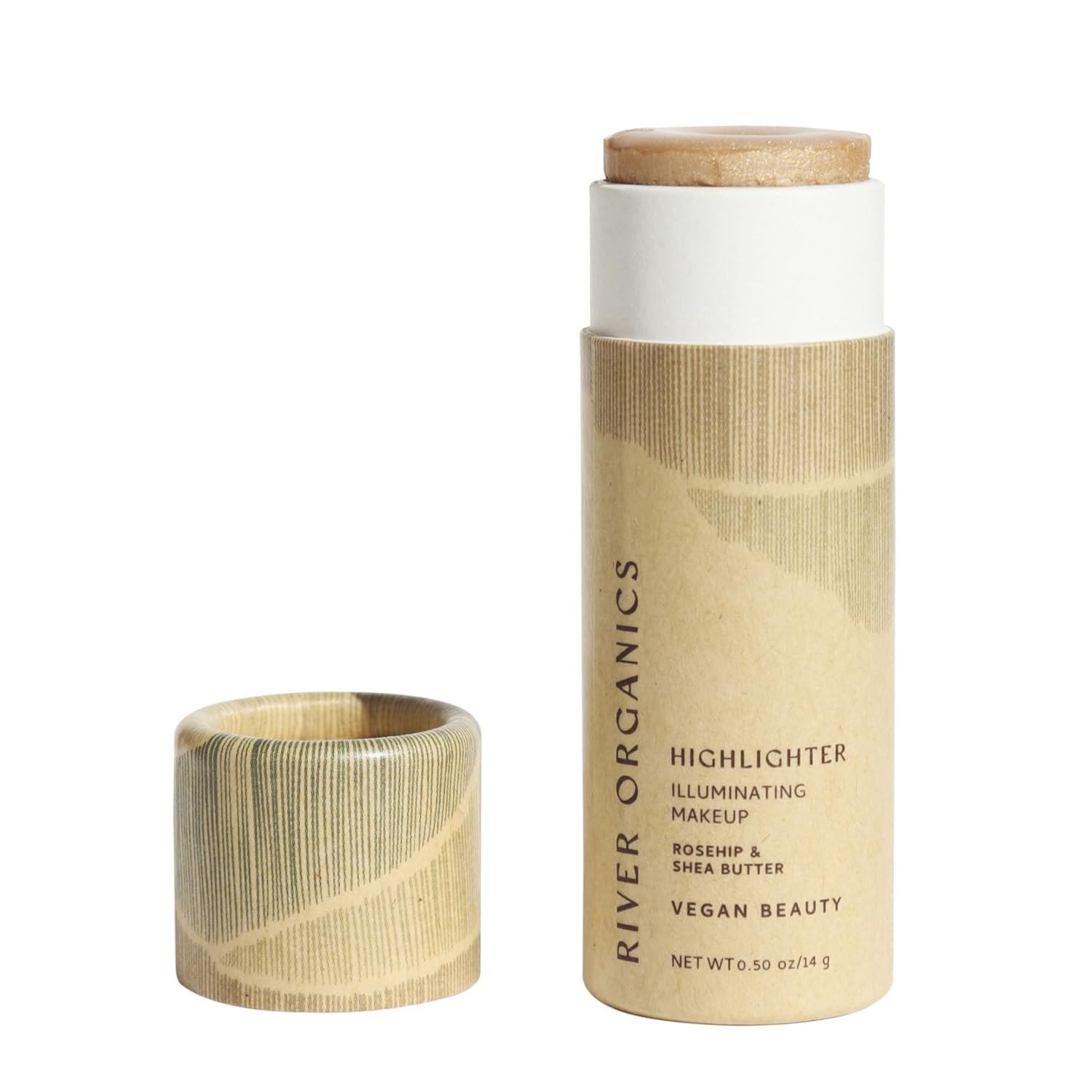 Organics Vegan Highlighter Stick – Zero Waste, Natural & Organic Makeup | Dewy, Hydrating Glow for Face & Body | Plastic-Free, Eco-Friendly Packaging | River Organic (Illumi “Champagne color) 0.50 oz.