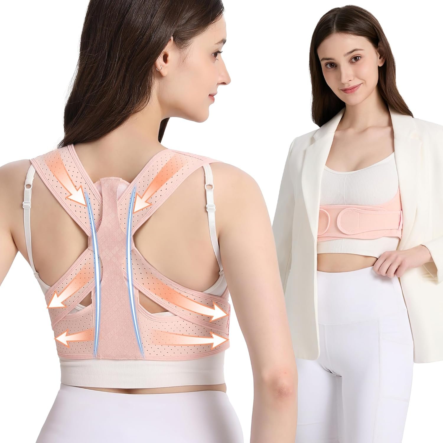 WNIEYO Back Brace Posture Corrector for Women Shoulder Straightener for Upper and Lower Back Pain Improving Postura Support Belt for Scoliosis (Pink,L/2XL)