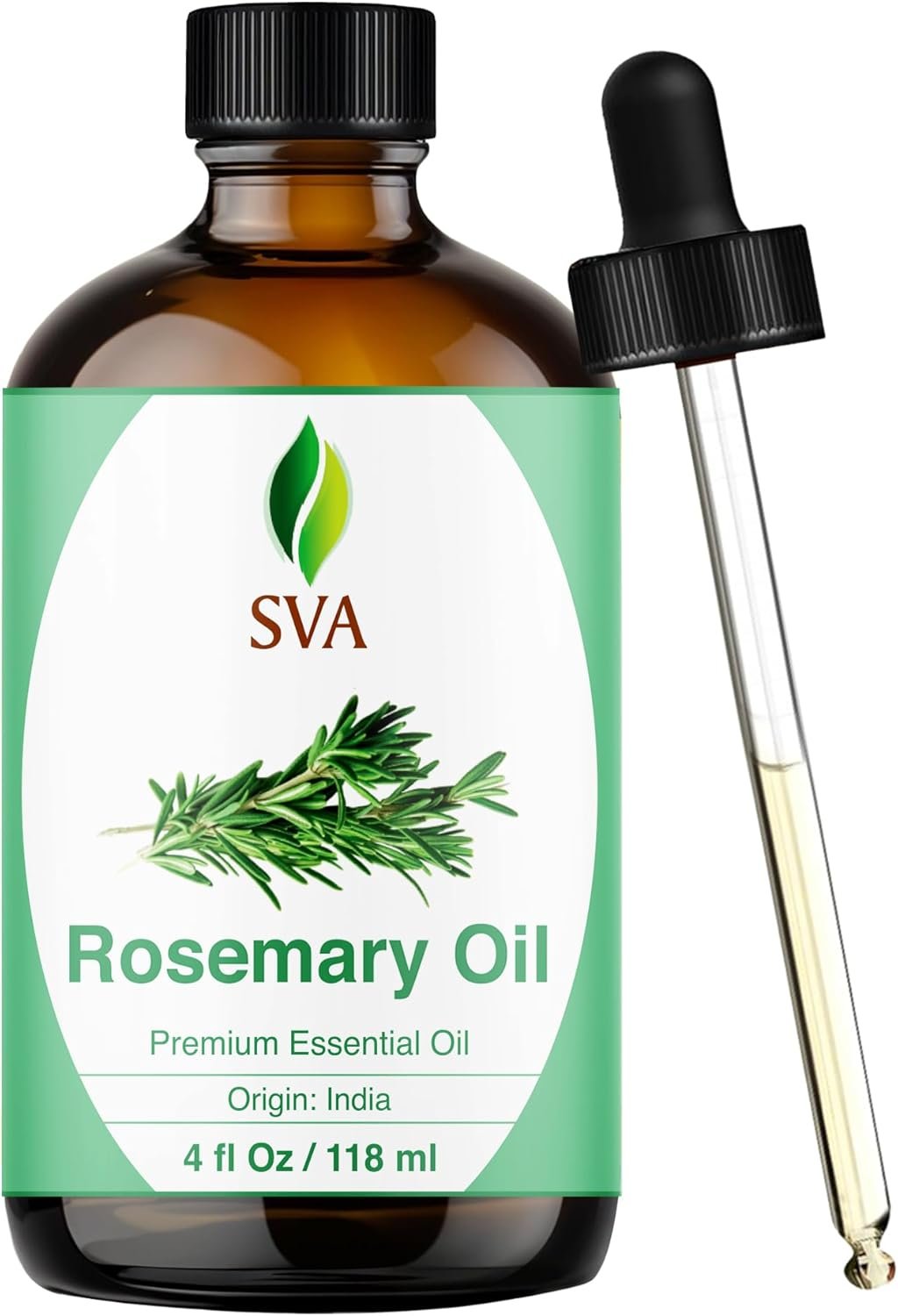 SVA Rosemary Essential Oil – 4 Fl Oz – for Diffuser, Skin & Hair Care – Ideal for Aroma, Massage & DIY Blends– with Dropper