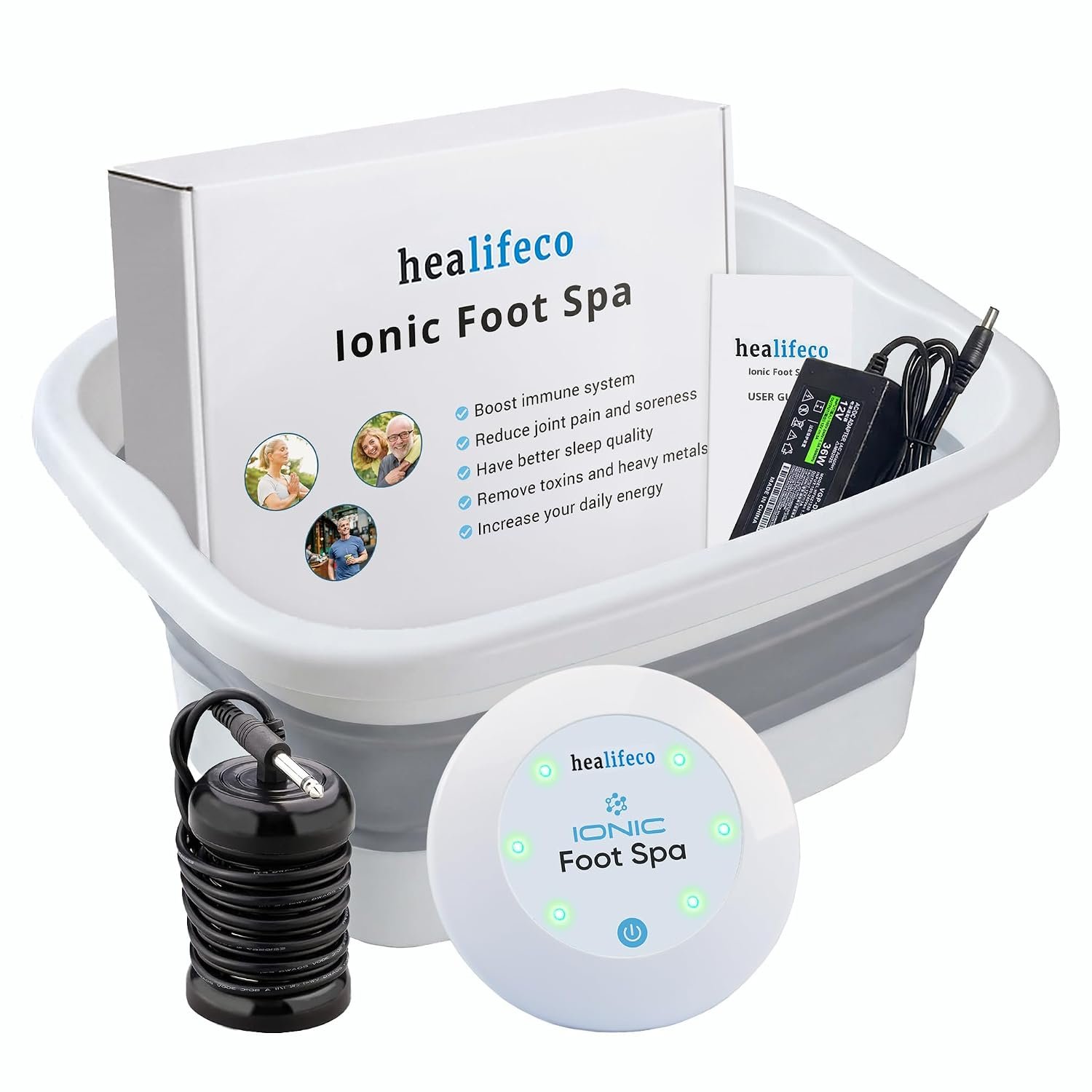 Ionic Foot Spa by Healifeco – Ion Foot Bath Detox Machine – For Toxins & Heavy Metals – Activates 2,000 Foot Detox Nodes – Easy 30-Min Home Detox – 90,000+ Happy Users Trust It – With Basin