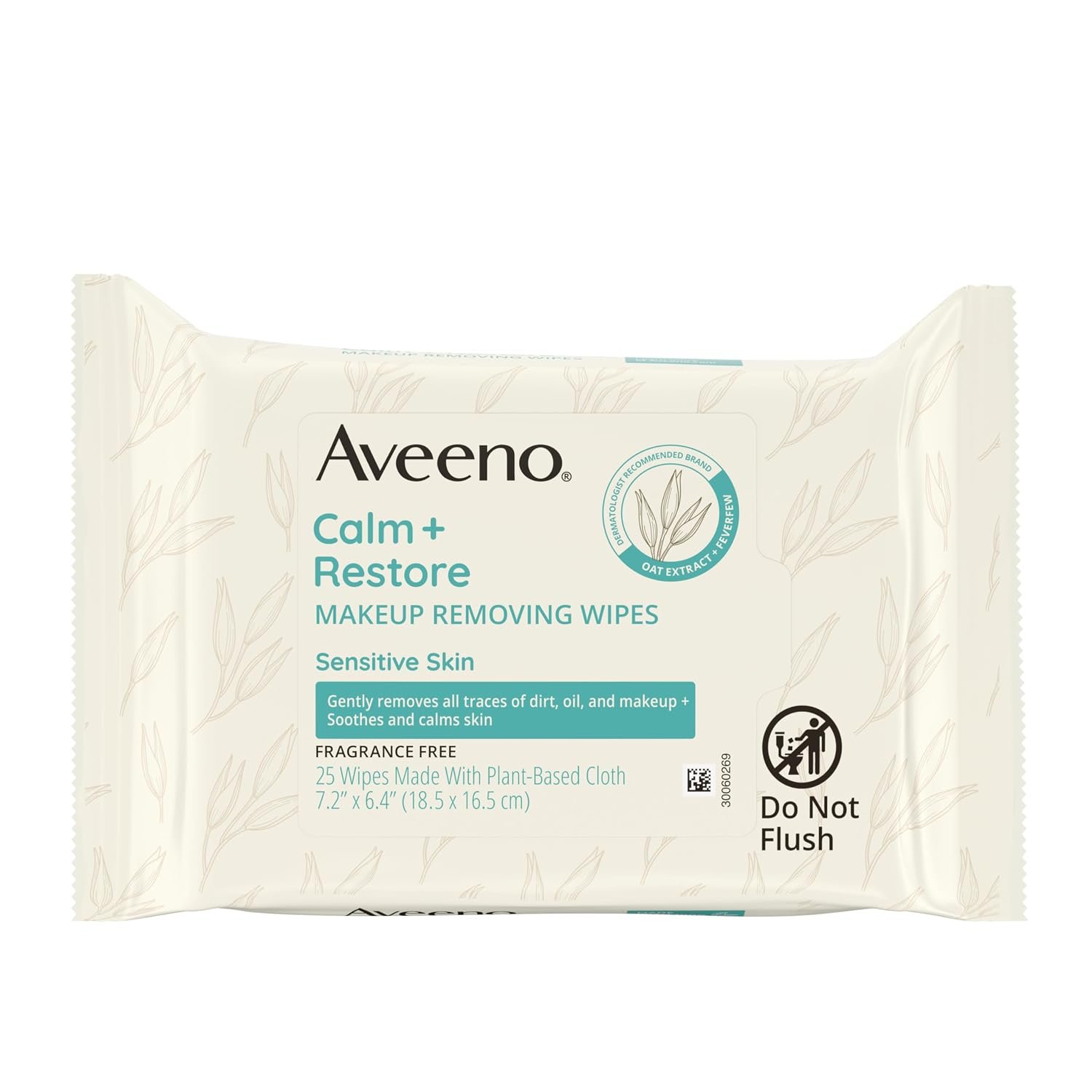 Aveeno Calm + Restore Unscented Makeup Remover Wipes for Face, Fragrance-Free Facial Towelettes with Oat Extract & Calming Feverfew, Sensitive Wipes Leave Skin Feeling Soothed, Alcohol-Free, 25 Ct