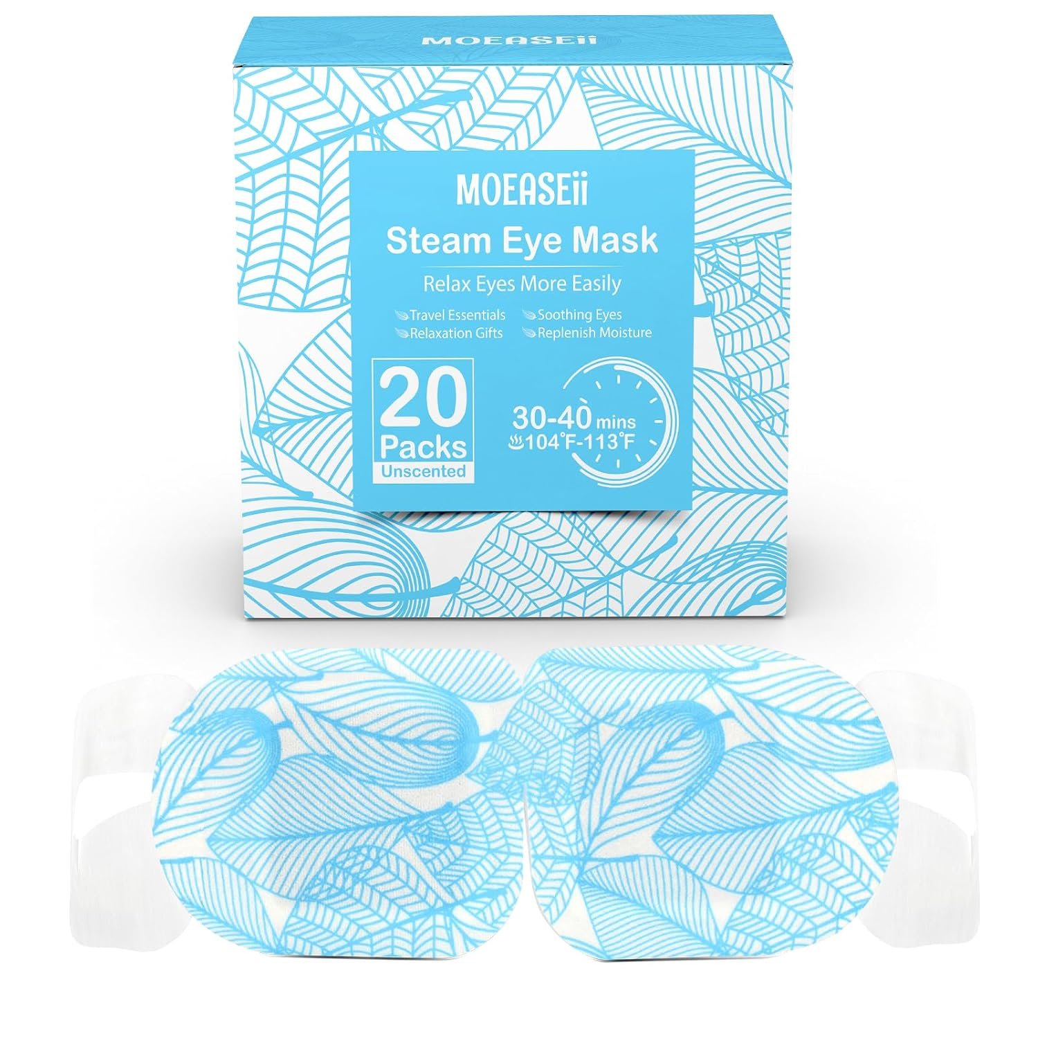 Steam Eye Mask for Dry Eyes, Heated Eye Mask Self Heating Warm Compress for Eyes, Disposable Steam Mask for Sleep, Spa, Travel Must Have for Rest, Relaxation Gifts, Unscented，20Packs