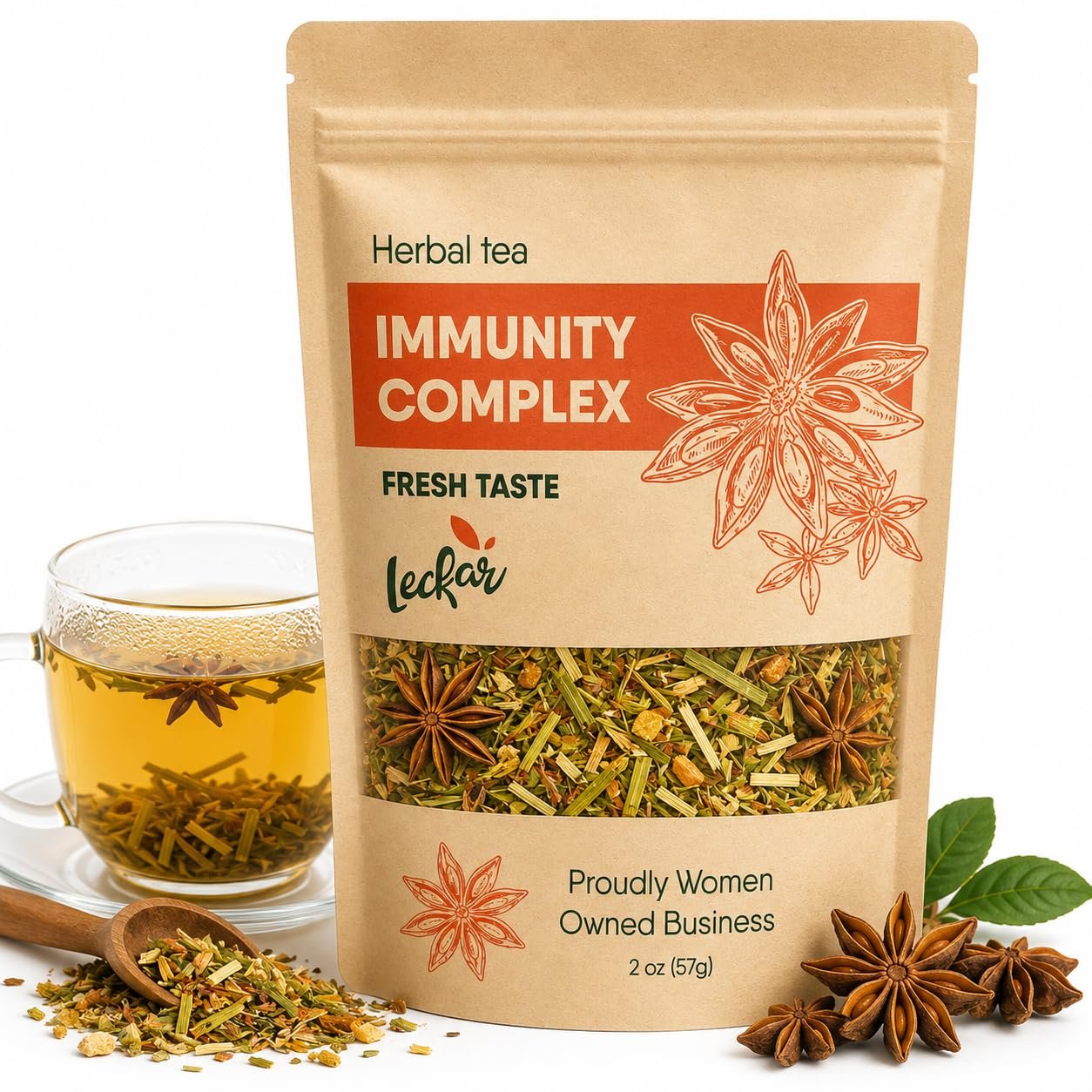 Herbal Tea with Lemongrass, Ginger, Fenugreek, Star Anise, Turmeric, Caffeine Free, Immunity Care Blend