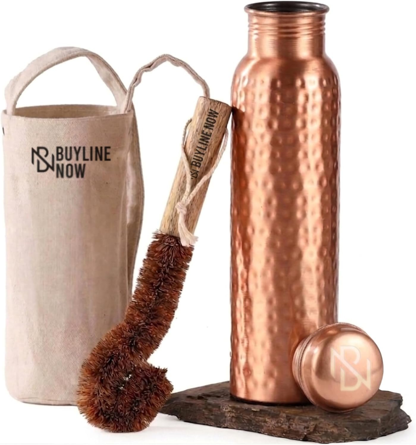 Pure Copper Water Bottle – Hammered Leakproof Design for Fresh Great-Tasting Water – Ideal for Home, Yoga, Gym & Ayurveda Wellness – Reusable for Drinking
