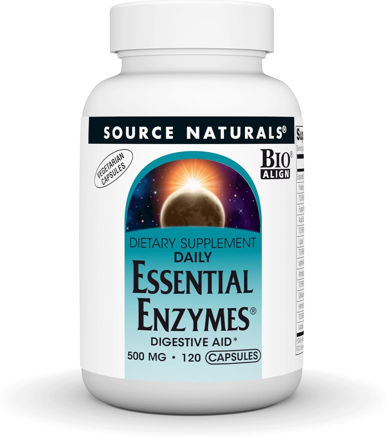 Source Naturals Essential Enzymes 500mg Bio-Aligned Multiple Enzyme Supplement Herbal Defense for Digestion, Gas, Constipation & Bloating Relief – Supports Immune System* – 120 Vegetarian Capsules
