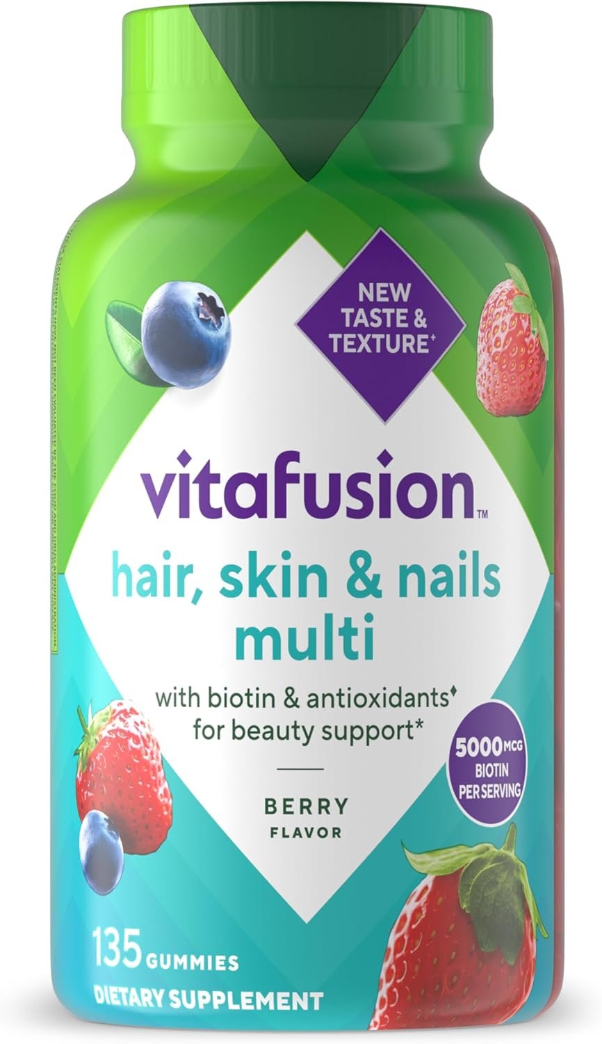 Vitafusion Gorgeous Hair, Skin & Nails Multivitamin Gummy Vitamins, plus Biotin and Antioxidant vitamins C&E, Raspberry Flavor, 135ct (45 day supply), from America’s Number One Gummy Vitamin Brand