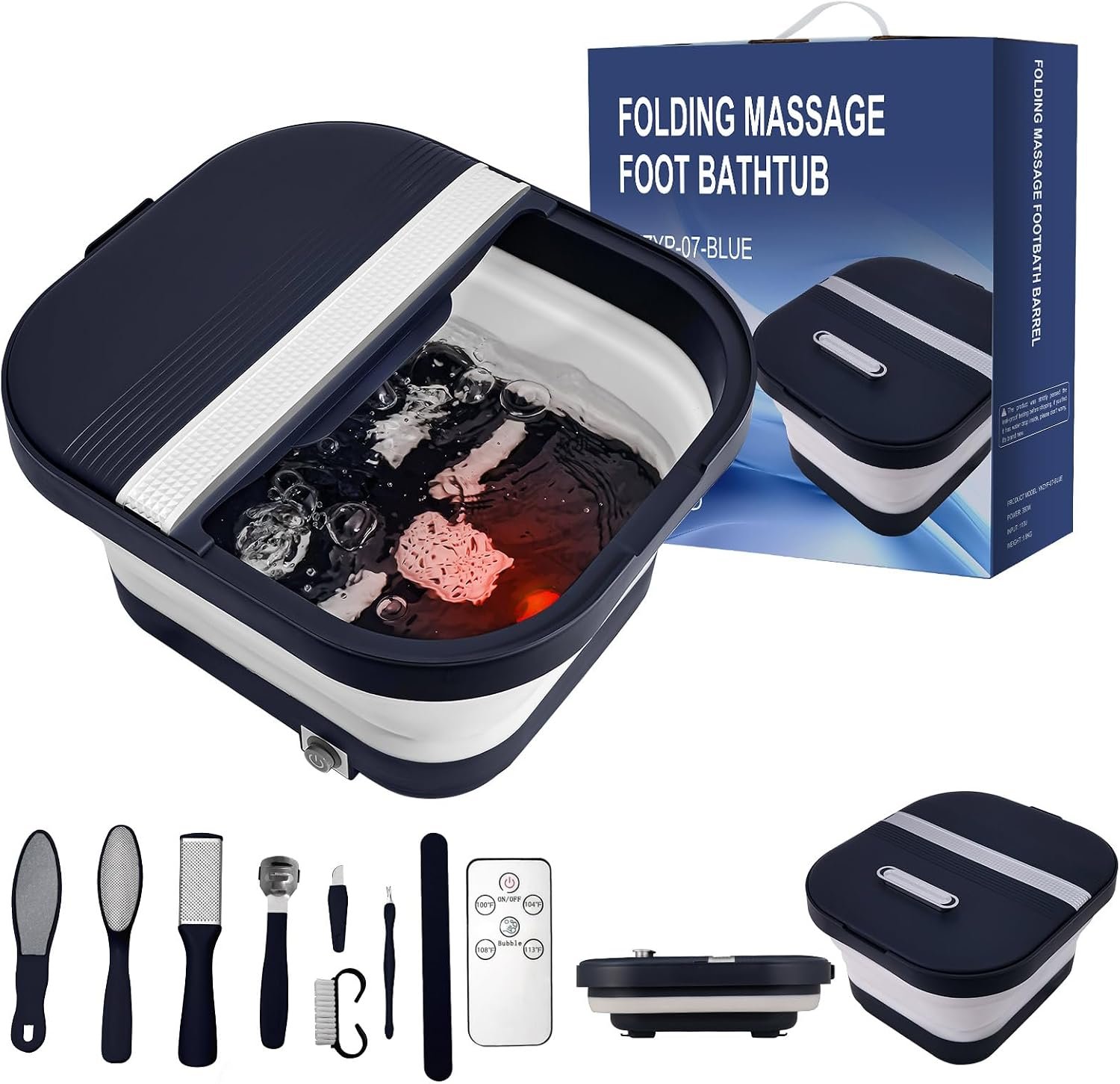UNIFULL Collapsible Foot Bath Spa with Heat, Remote Control, Massage Rollers, Bubble, Foot Pedicure Kit, Red Light, Pedicure Foot Spa, Foot Bath for Gifts