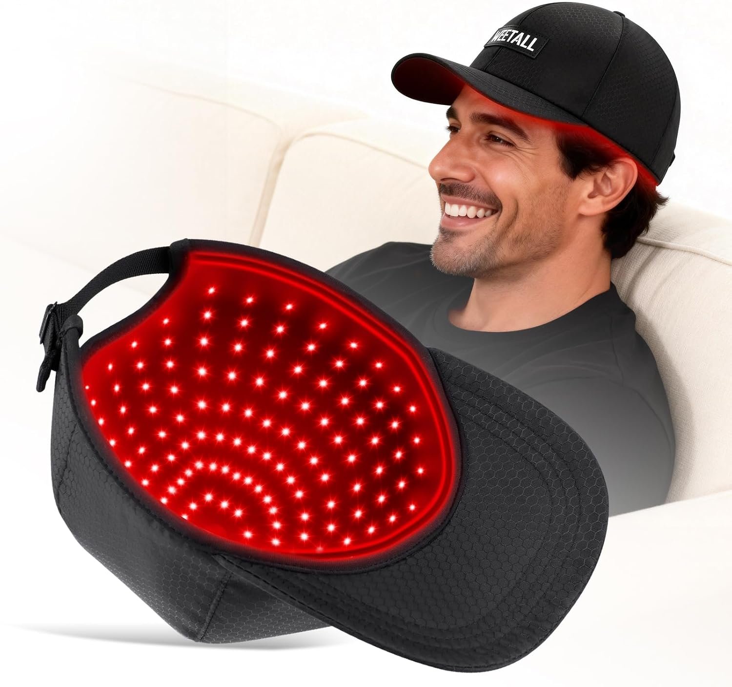 Cordless Red Light Hat, Wireless Red Light Hair Cap with 2000mAh Rechargeable Battery, Smart Timer & Controller, Gifts for Men & Women (Deep Black)