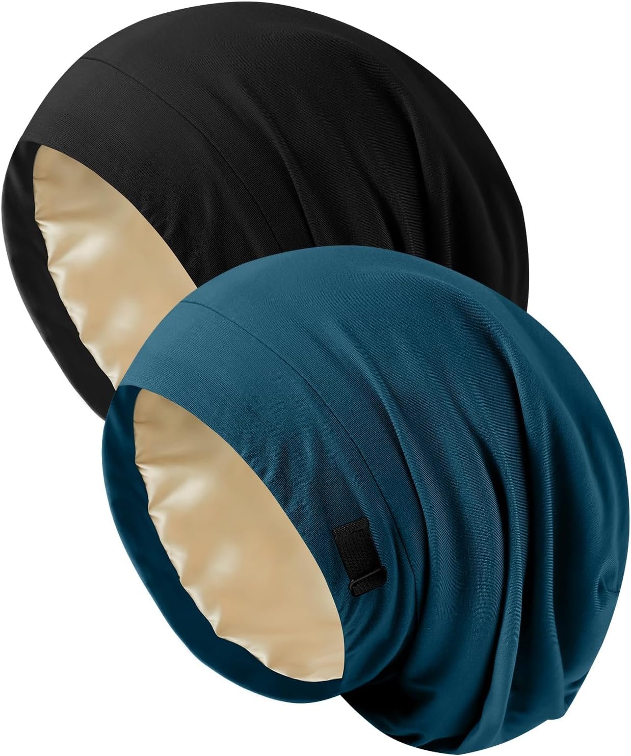 2Pcs Satin Lined Bonnet for Sleeping for Women Men | Adjustable Slouchy Beanie Hat Night Sleep Cap, Hair Wrap for Curly Natural Hair