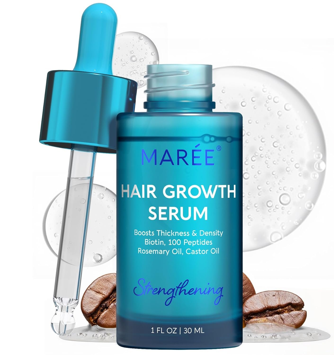 MAREE Hair Growth Serum – Caffeine Peptides Castor Rosemary Oil for Hair Growth – Products for Women & Men – Hair Oils for Hair Growth – Hair Regrowth Tonic – Scalp Serum – Suero Para El Cabello