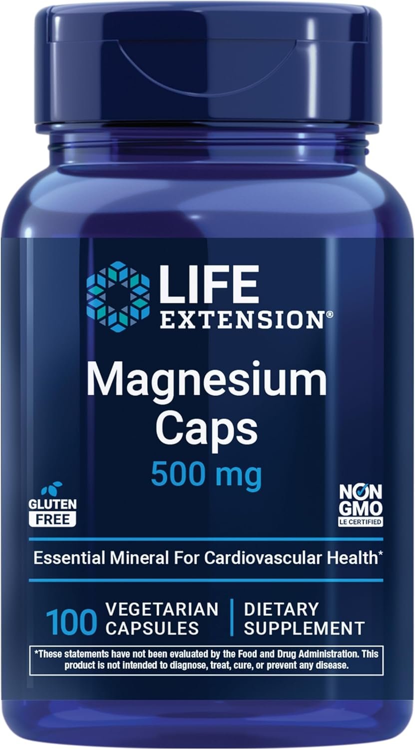 Life Extension Magnesium Caps, 500 mg, Magnesium Oxide, Citrate, and Succinate, Heart Health, Healthy Bones, Metabolism Support, 100 Vegetarian Capsules