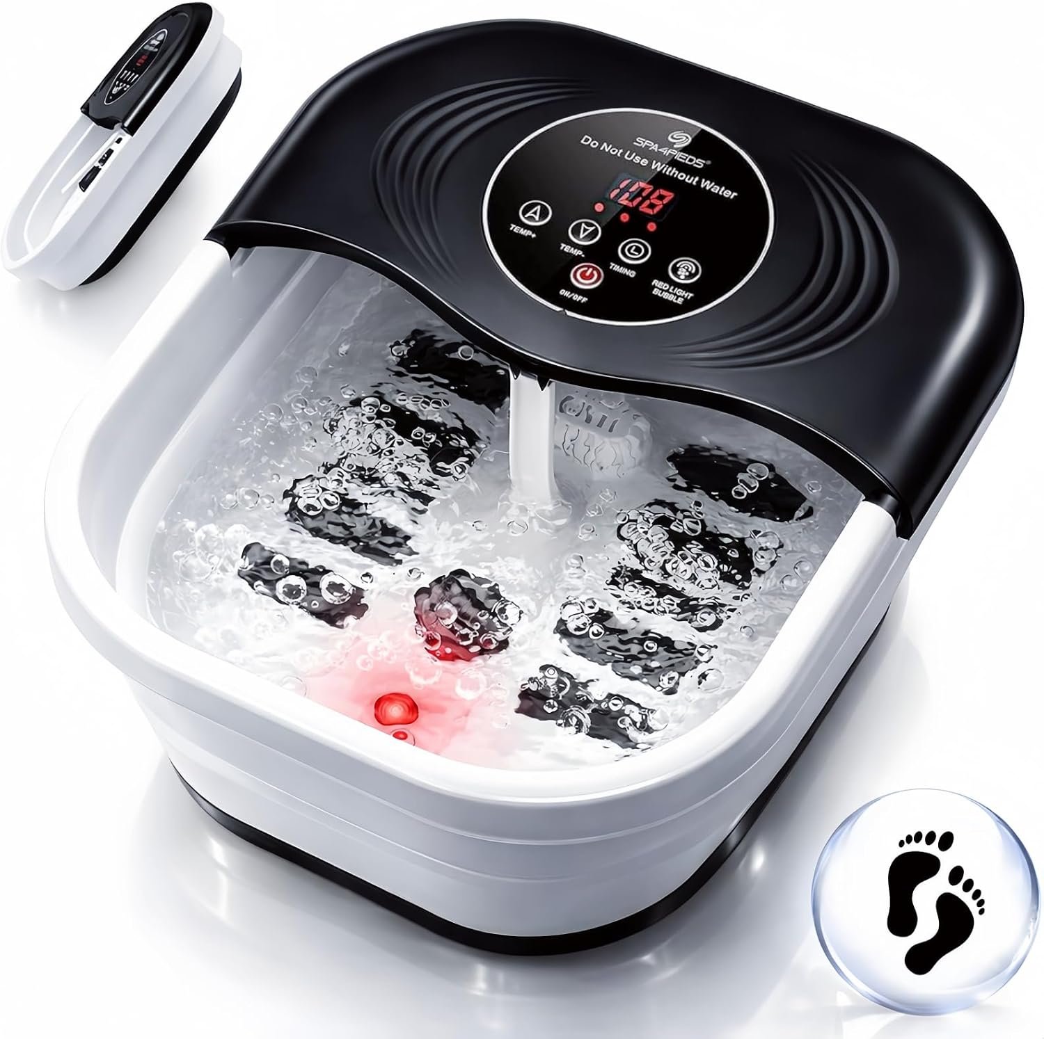 Collapsible Heated Foot Spa with Bubble and Red Light Temperature Control Foot Bath Massager and Soaking Tub Featuring 8 Shiatsu Massage Rollers Pumice Stone and Built-in Timer Ideal Gift for Wife,Mom