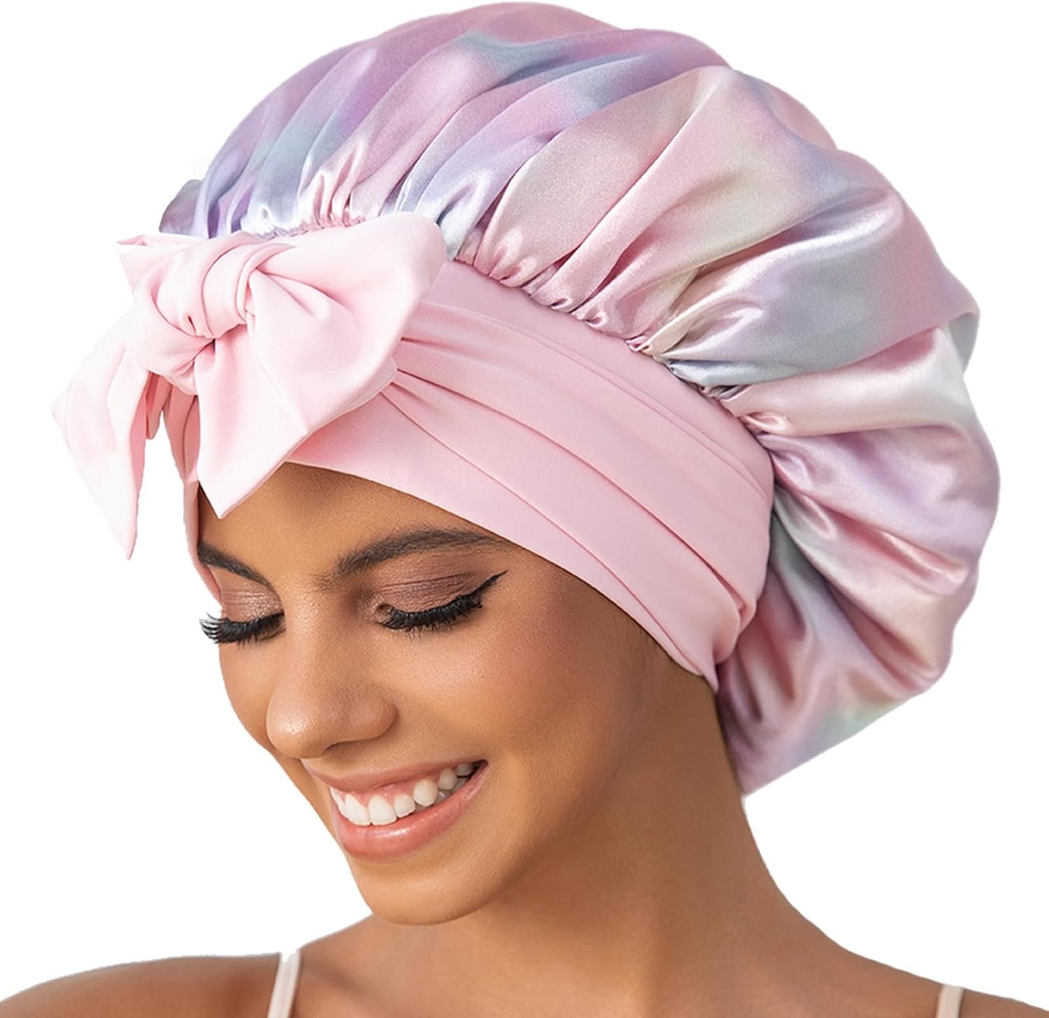 GDTOGRT Satin Silk Bonnet for Sleeping Women – Double Layer Sleep Hair Bonnets Caps for Curly Braid Hair with Tie Band