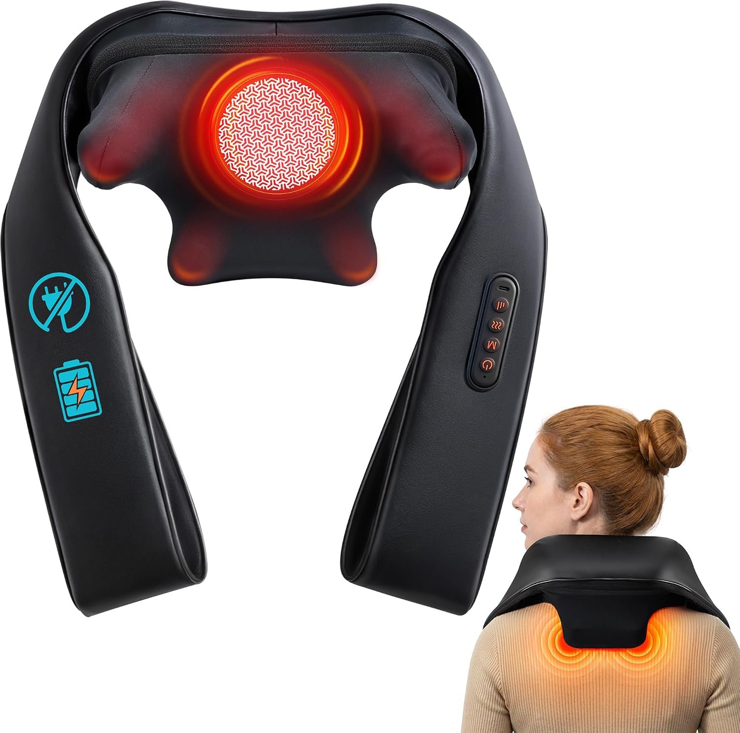 ALLJOY Neck Massager with Heat, Cordless Deep Tissue Massage for Neck and Shoulders, Rechargeable Back Massager with Graphene Heating, Portable for Home, Office & Travel, Gift for Mom Dad