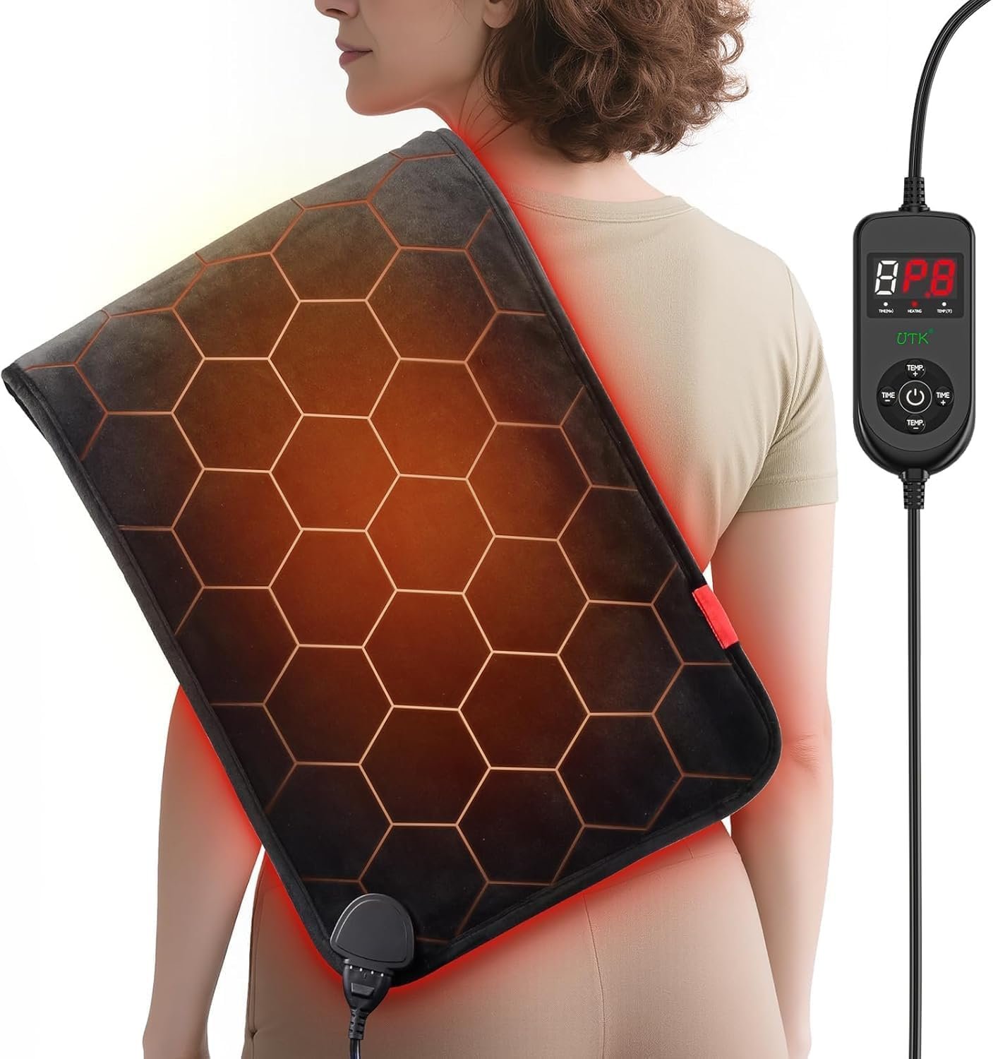 Far Infrared Heating Pad: Dual Carbon Fiber 3X Deeper Heat for Back Neck Shoulders Pain & Period Cramps – Graphene 3S Fast Heat – Soft Warm Plush Fabric for Women with 4H Auto Off– 12″ x 24″