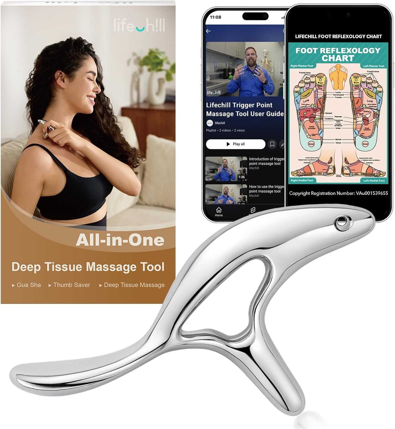 lifechill Trigger Point Massage Tool for Pain Relief Deep Tissue & Gua Sha, HSA Fascia Release Tools for Full Body, FSA Eligible Items Muscle Scraper Acupressure Tool TMJ Relief, Fathers Day Dad Gifts
