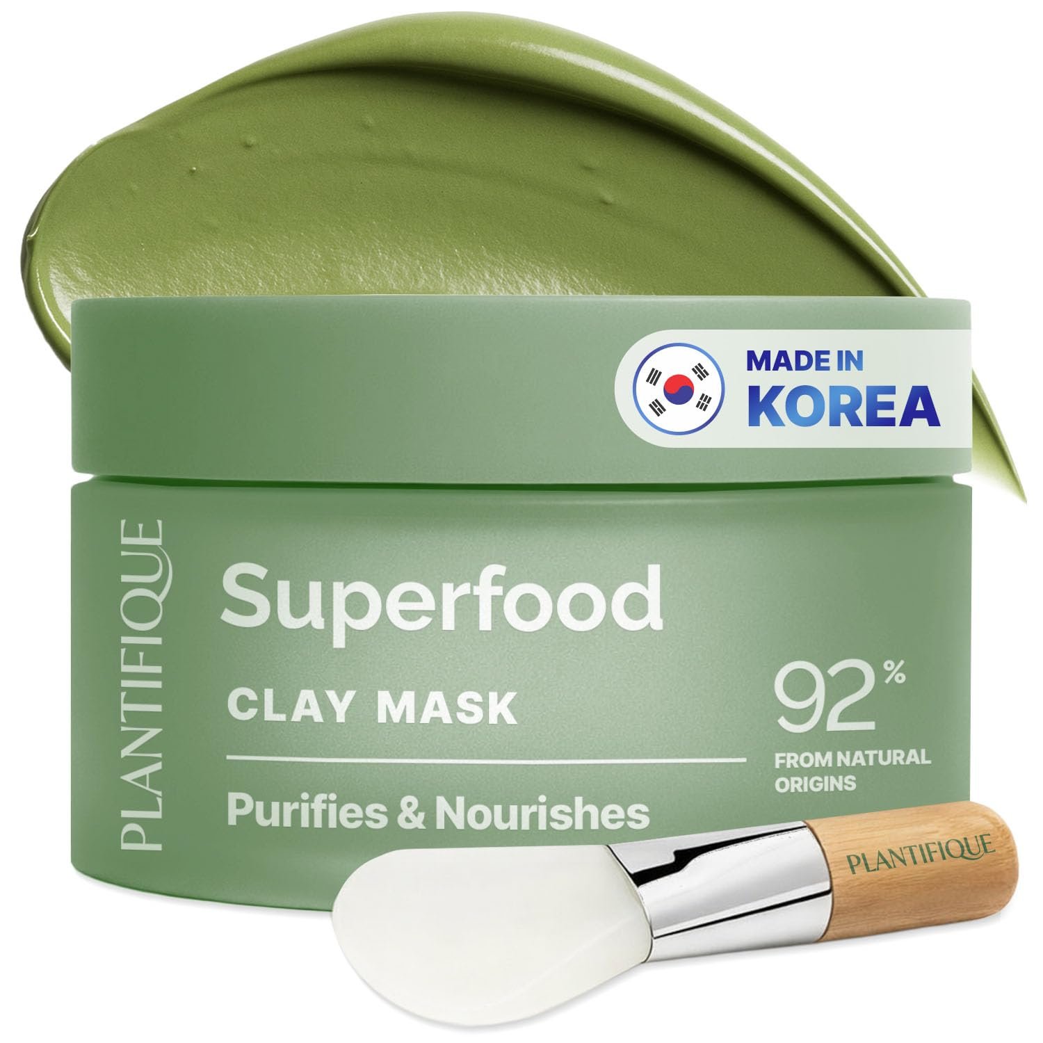 PLANTIFIQUE Korean Skincare Clay Mask – Hydrating Mud Mask with Avocado & Superfoods, Dermatologist-Tested for Face & Body – Vegan, 3.4 Oz/100ml