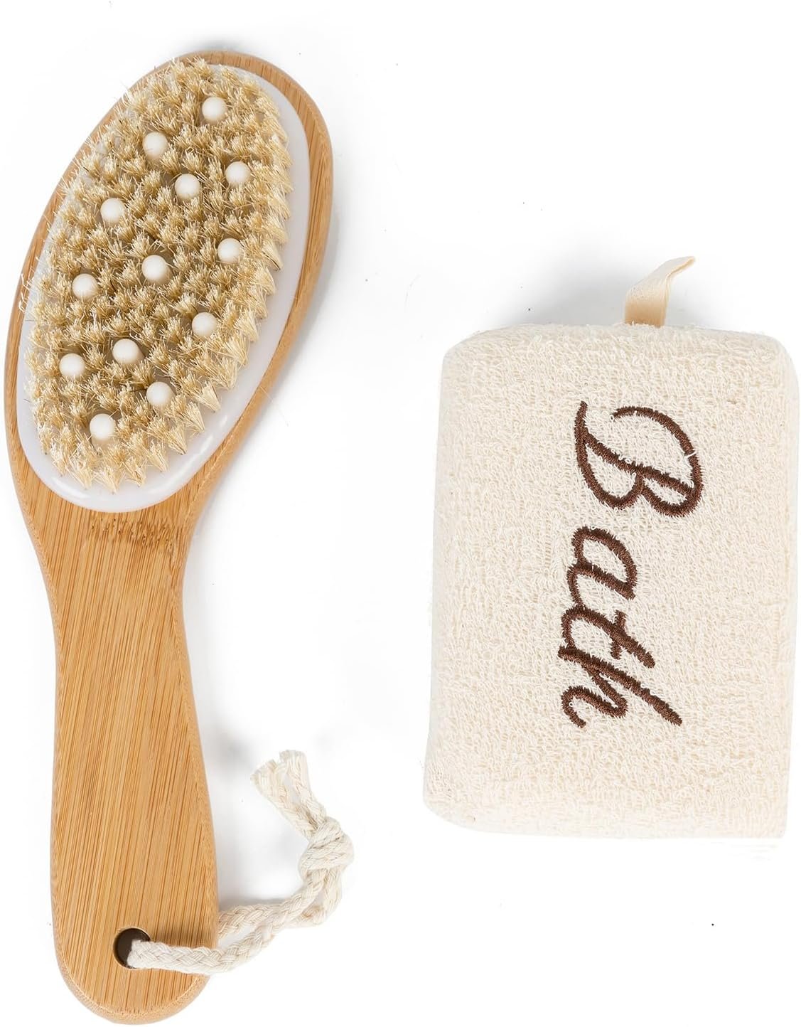 Dry Body Brush,Bamboo Handle with Natural Boar Bristle Exfoliating Shower Brush,Detoxifying Body Exfoliator for Skin Renewal,Brushing Tool for Gentle Detox, Spa-Like Exfoliation,Sweeps Away Dead Skin