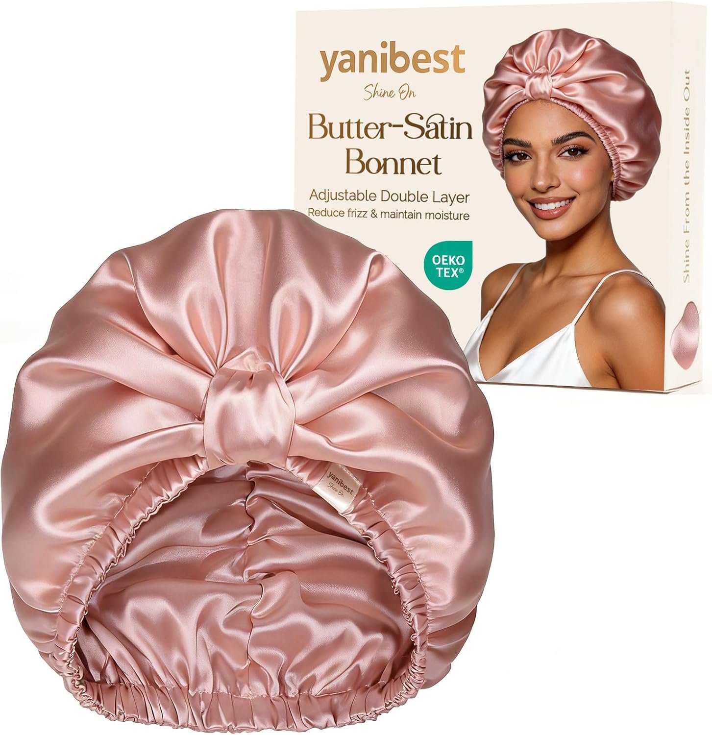 YANIBEST Adjustable Satin Bonnet for Sleeping with Elastic Band, Double Layer Hair Wrap for Natural Curly Hair, Reduce Frizz