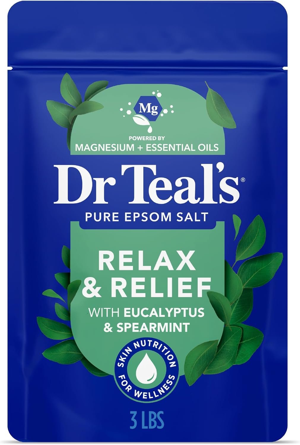 Dr Teal’s Epsom Salt Magnesium Soak, Relax & Relief with Eucalyptus & Spearmint Essential Oils, 3 lbs