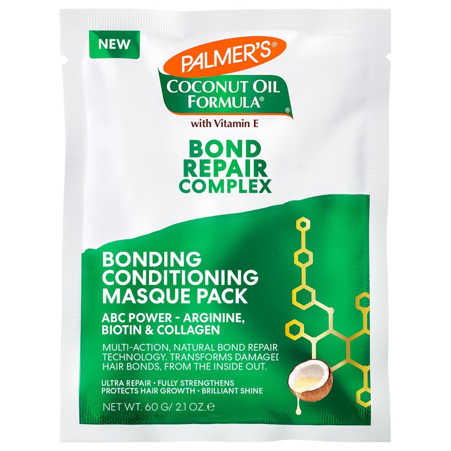 Palmer’s Amino Bonding Complex Hair Mask, Intense Conditioning Masque Pack with Coconut Oil & Vitamin E, Heat Protectant, Anti Frizz, Adds Shine, Protects Hair Growth, All Hair Types, 2.1 oz packette